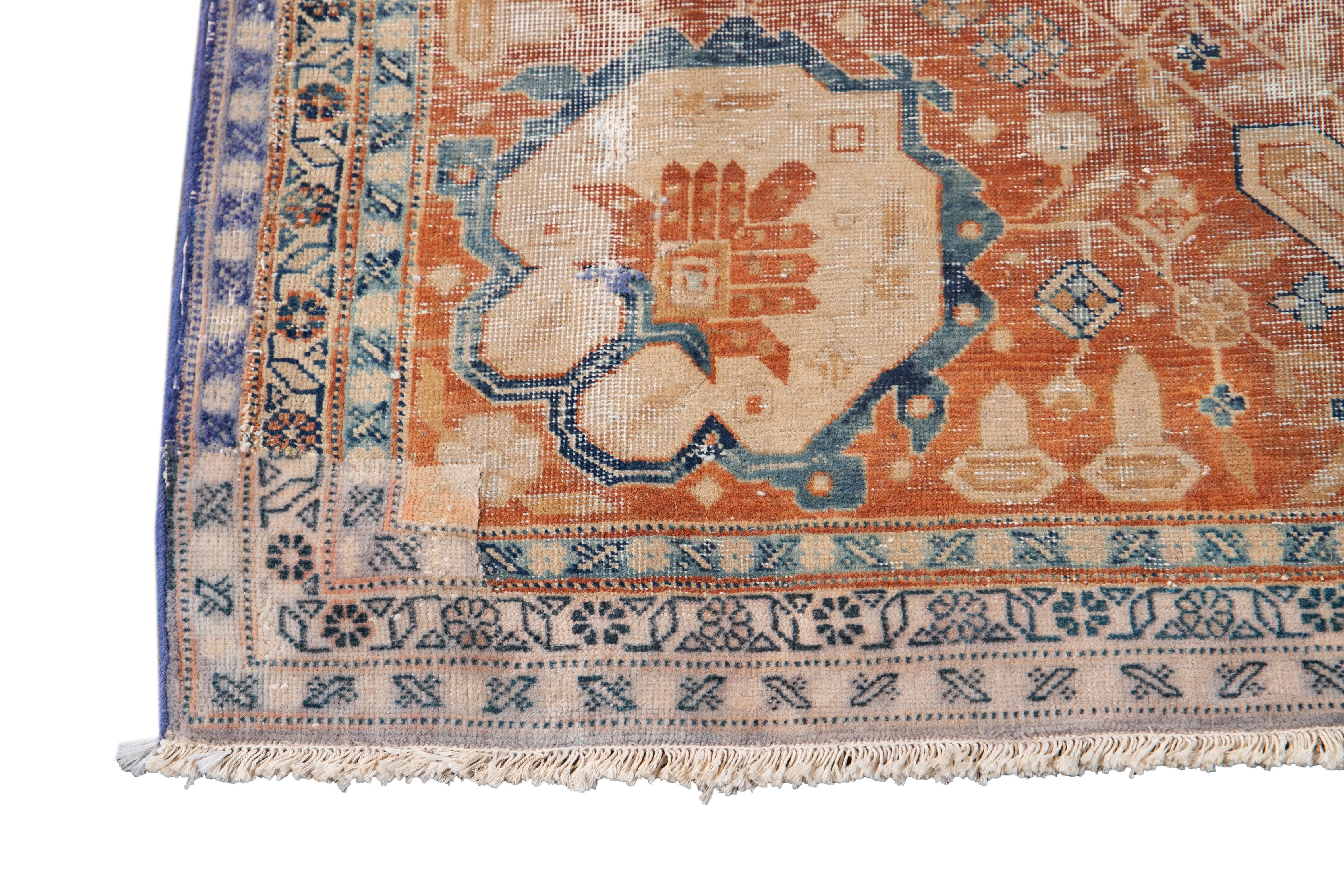 Early 20th Century Antique Distressed Tabriz Square Wool Rug In Good Condition For Sale In Norwalk, CT