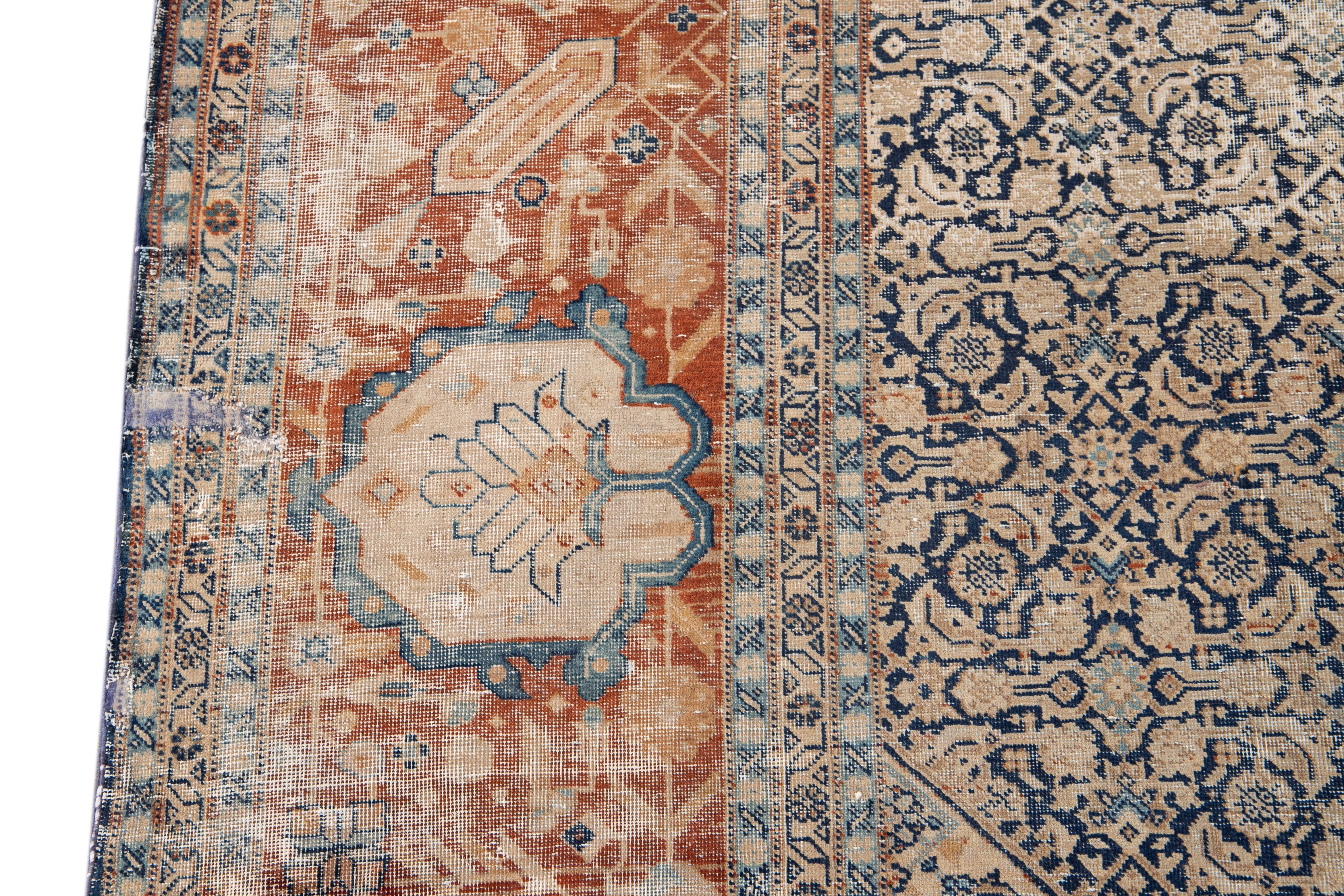 Early 20th Century Antique Distressed Tabriz Square Wool Rug For Sale 1