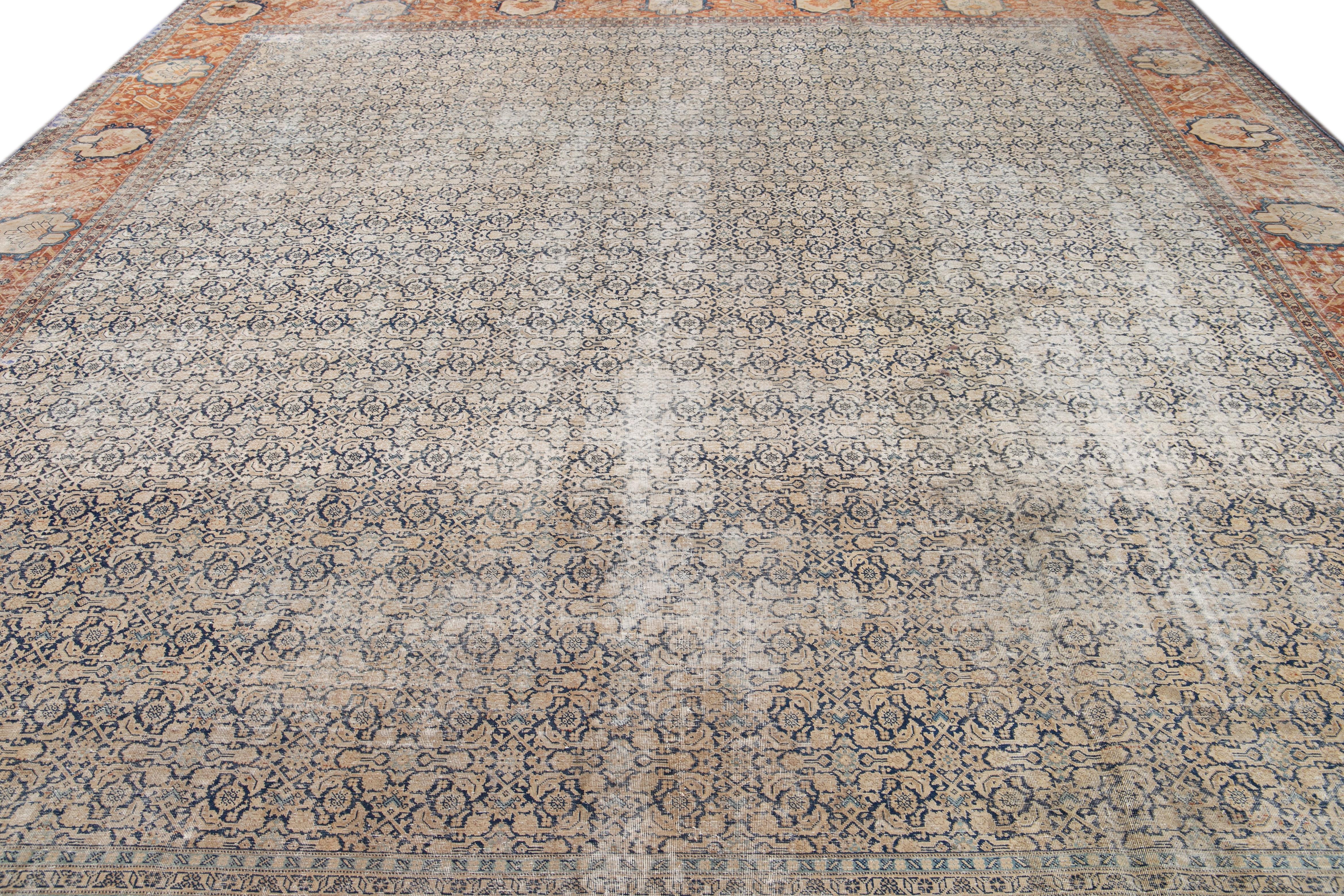 Early 20th Century Antique Distressed Tabriz Square Wool Rug For Sale 2