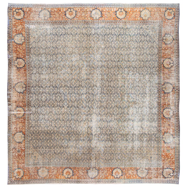 Early 20th Century Antique Distressed Tabriz Square Wool Rug For Sale ...