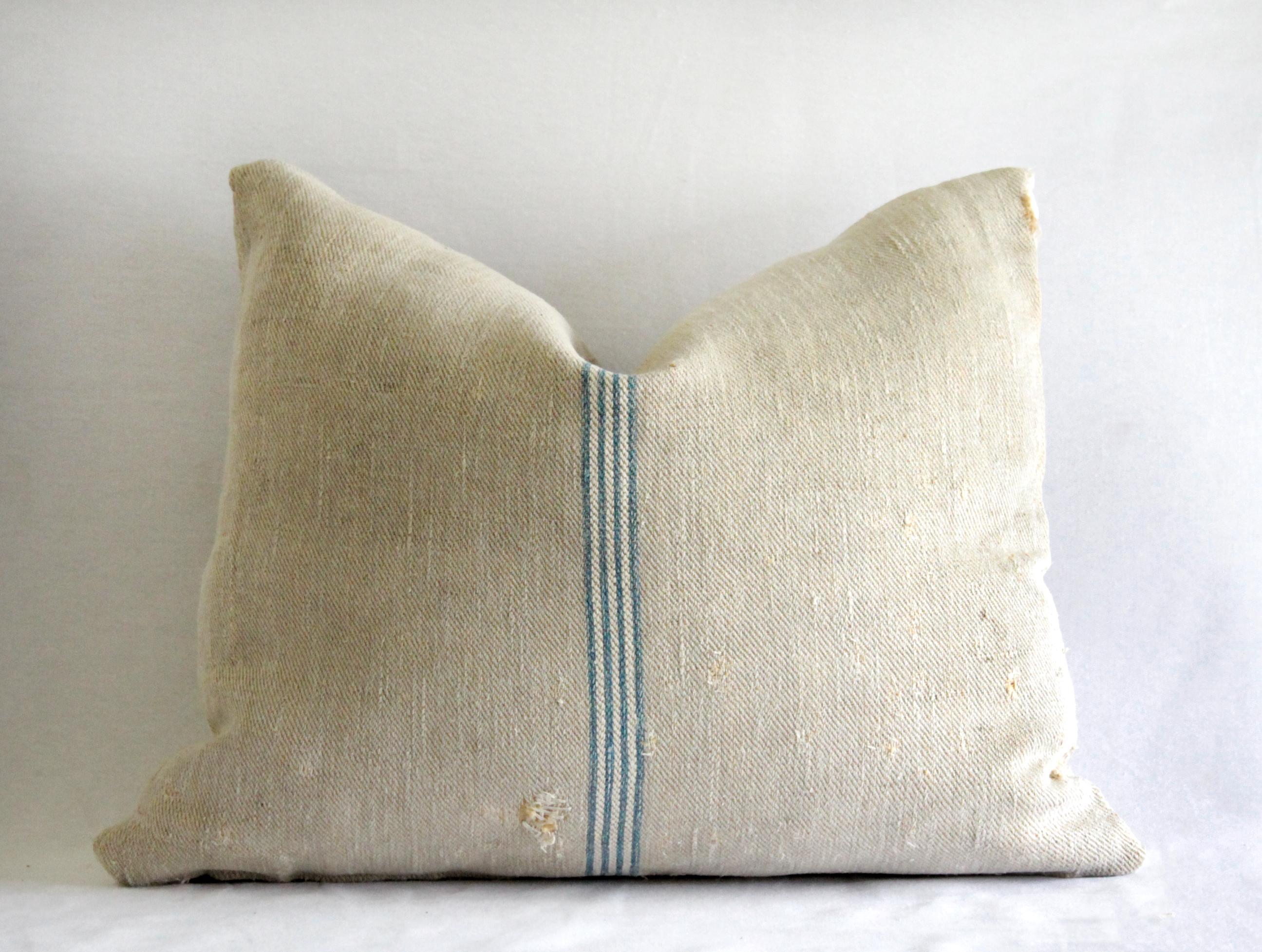 Linen Early 20th Century Antique European Grainsack Pillow with Lettering