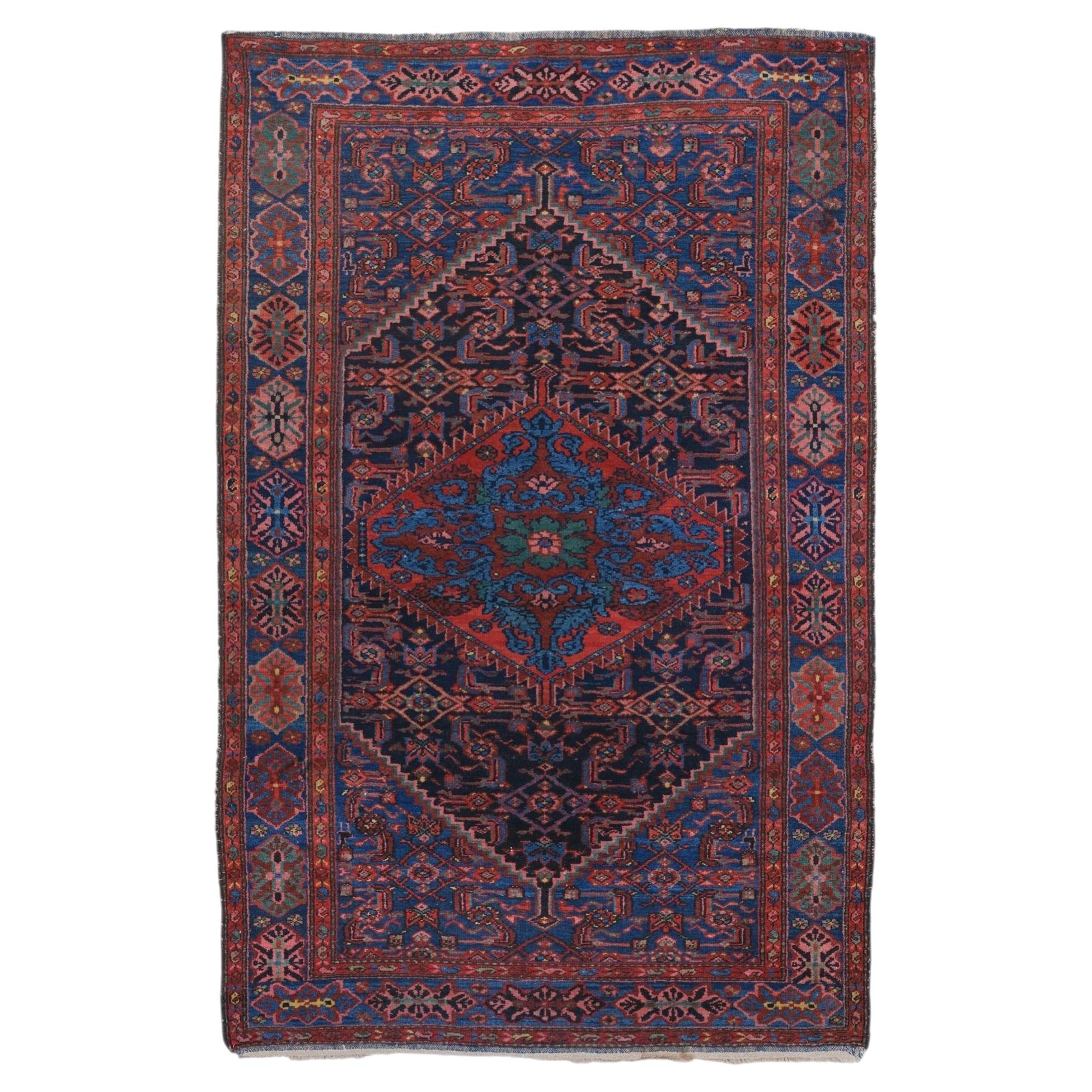 Early 20th Century Antique Floral and Geometric Design Hand Woven Wool Carpet For Sale