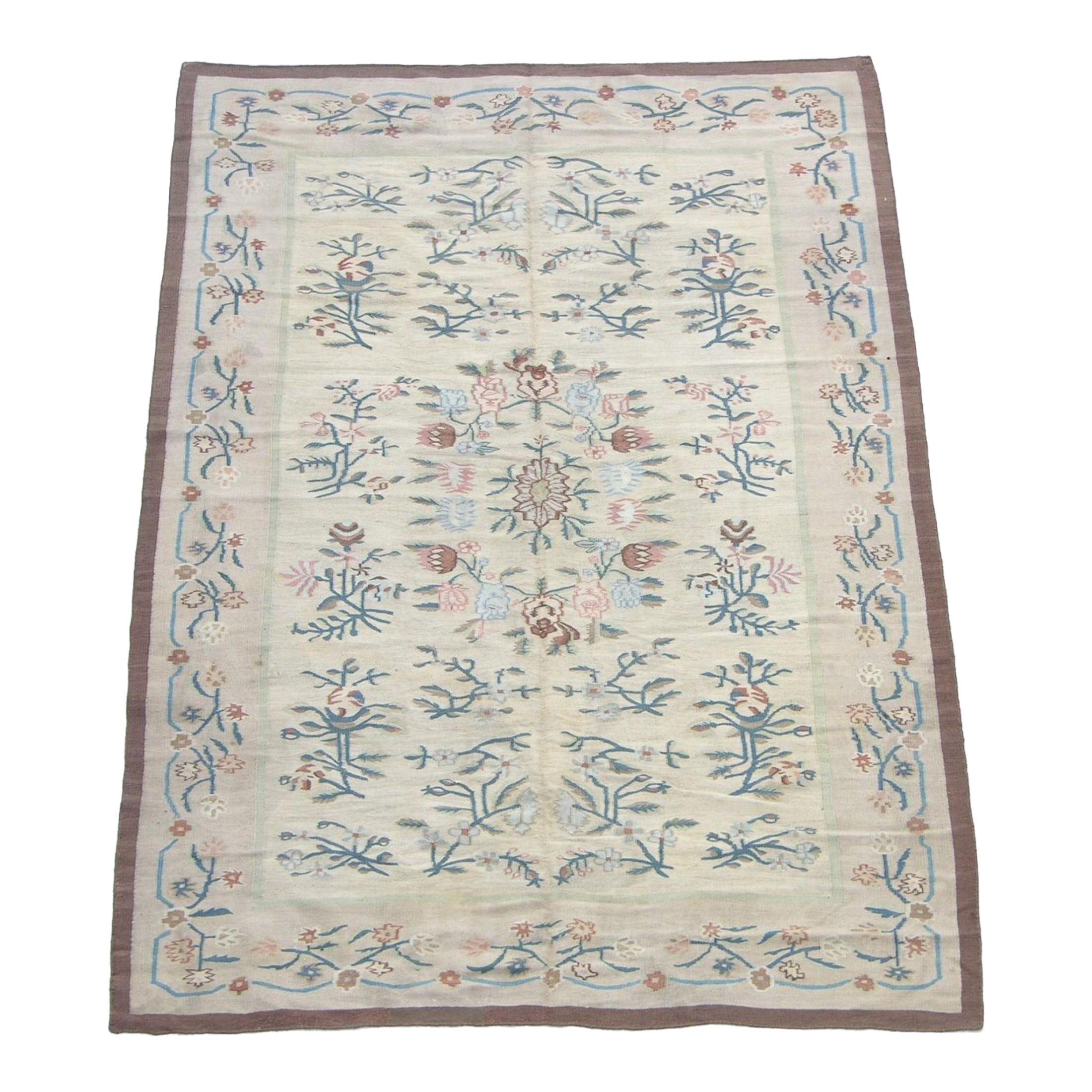 Early 20th Century Antique Floral Bessarabian Kilim Rug For Sale