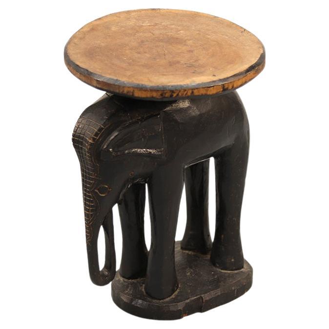 Early 20th Century Antique Folk Art Colonial Elephant Side Table / Pedestal