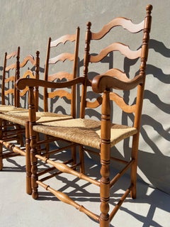 Early 20th Century Antique French Ladderback Dining Chairs, Set of Six
