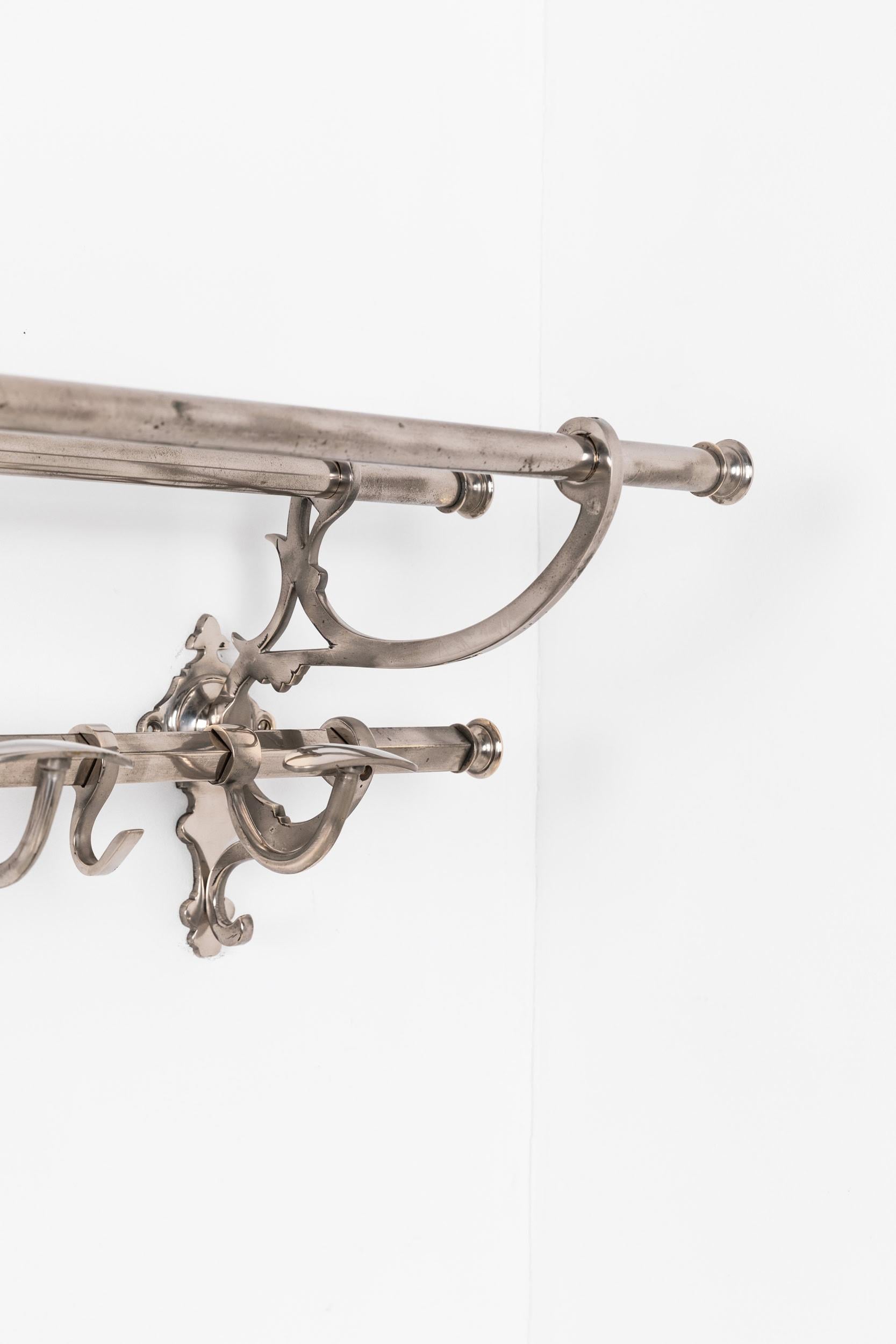 Art Deco Early 20th Century Antique French Nickel Plated Brass Hat & Coat Rack. c.1930