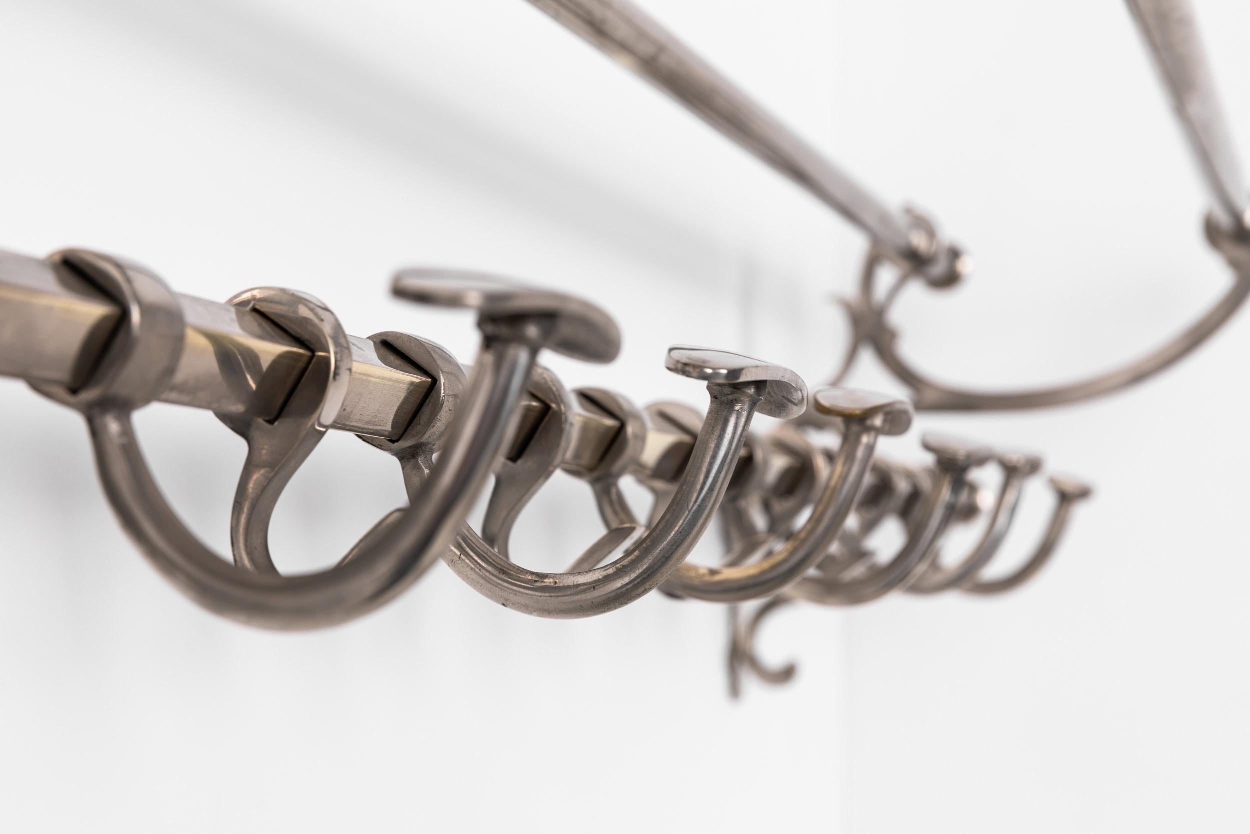 English Early 20th Century Antique French Nickel Plated Brass Hat & Coat Rack. c.1930