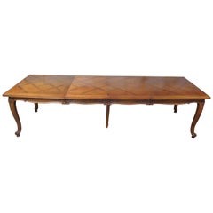 Early 20th Century Antique French Provincial Walnut Parquetry Dining Table