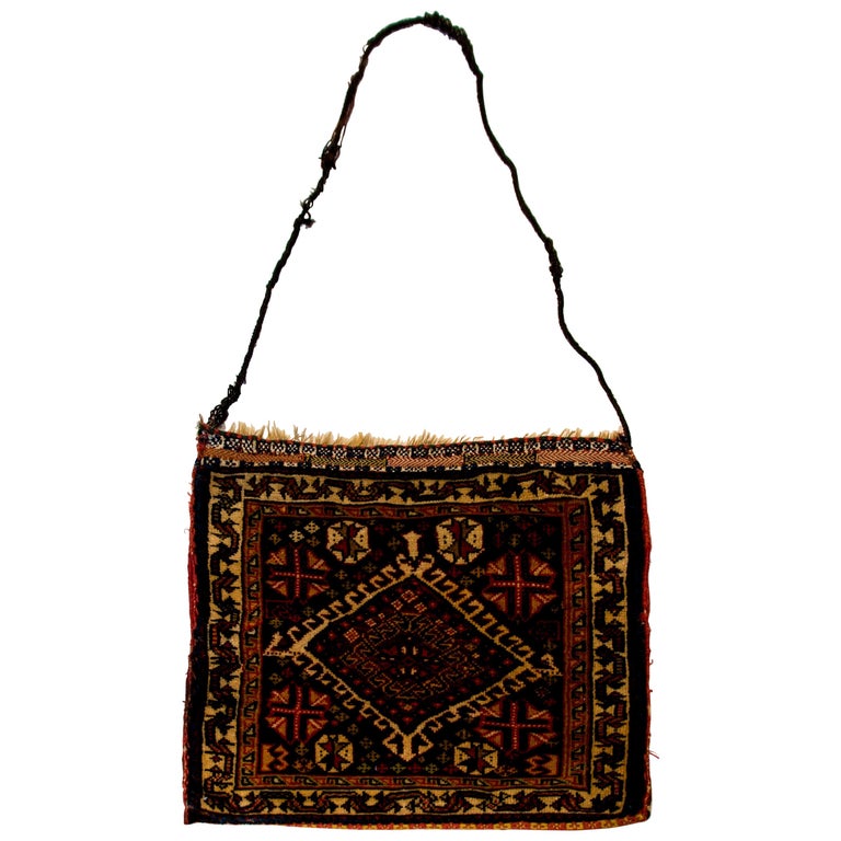 Early 20th Century Antique Ghasghaei Shepherd's Bag For Sale at