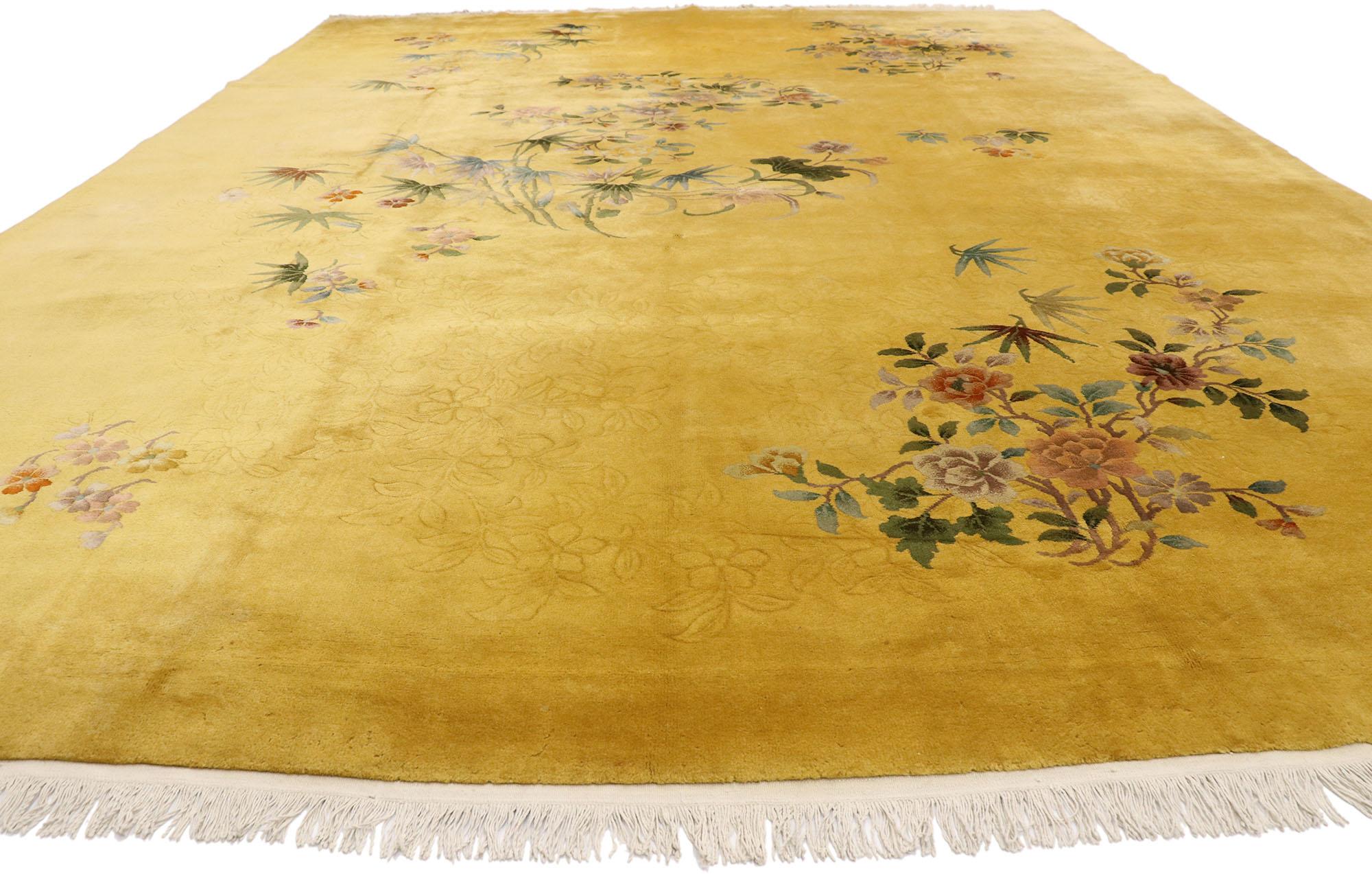 Hand-Knotted Early 20th Century Antique Gold Chinese Art Deco Rug Inspired by Walter Nichols