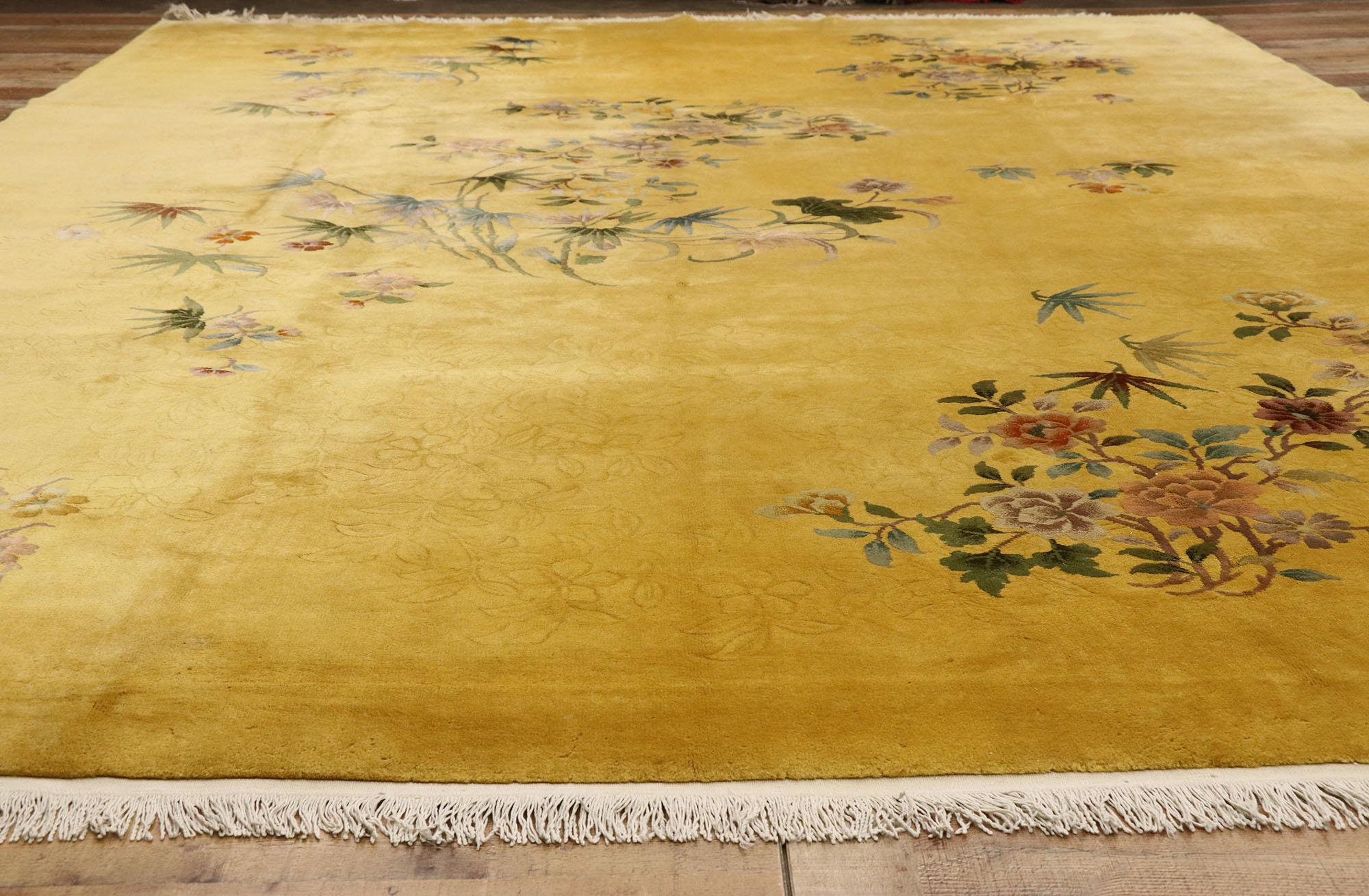 Early 20th Century Antique Gold Chinese Art Deco Rug Inspired by Walter Nichols 2