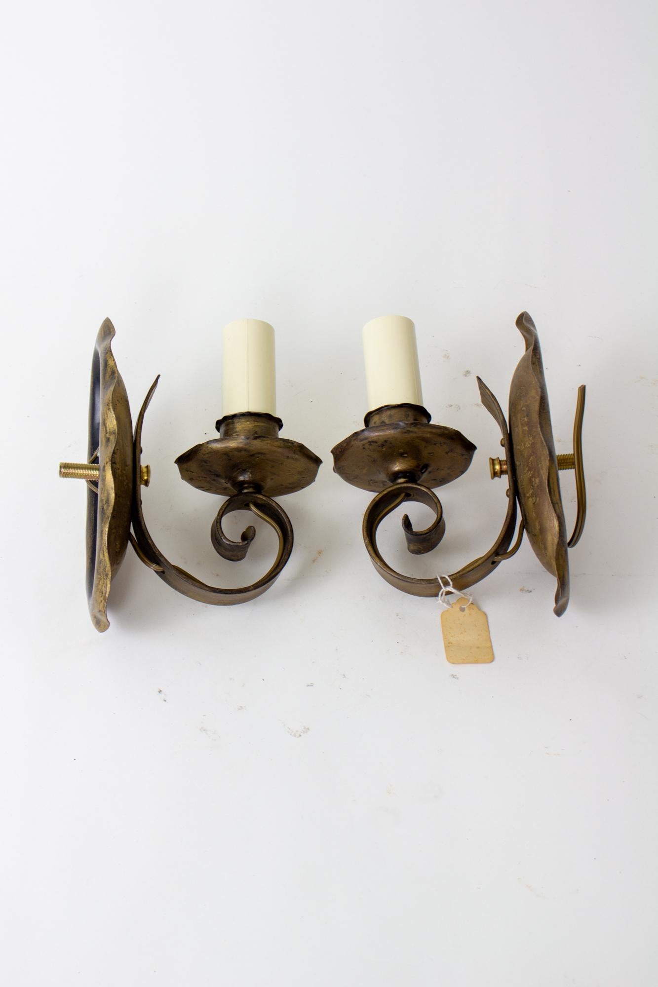 American Early 20th Century Antique Gold Oval Sconces - a Pair For Sale