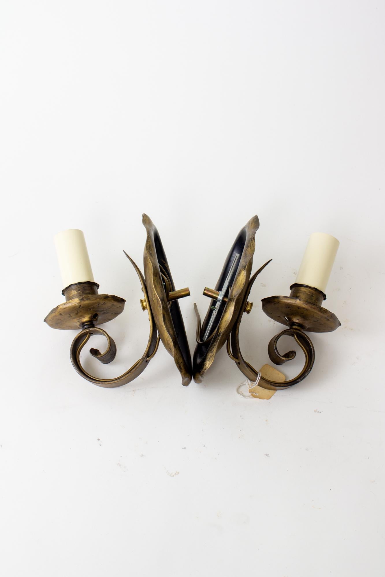 Metal Early 20th Century Antique Gold Oval Sconces - a Pair For Sale