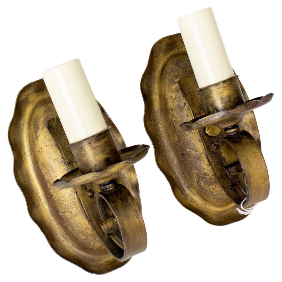 Early 20th Century Antique Gold Oval Sconces - a Pair For Sale
