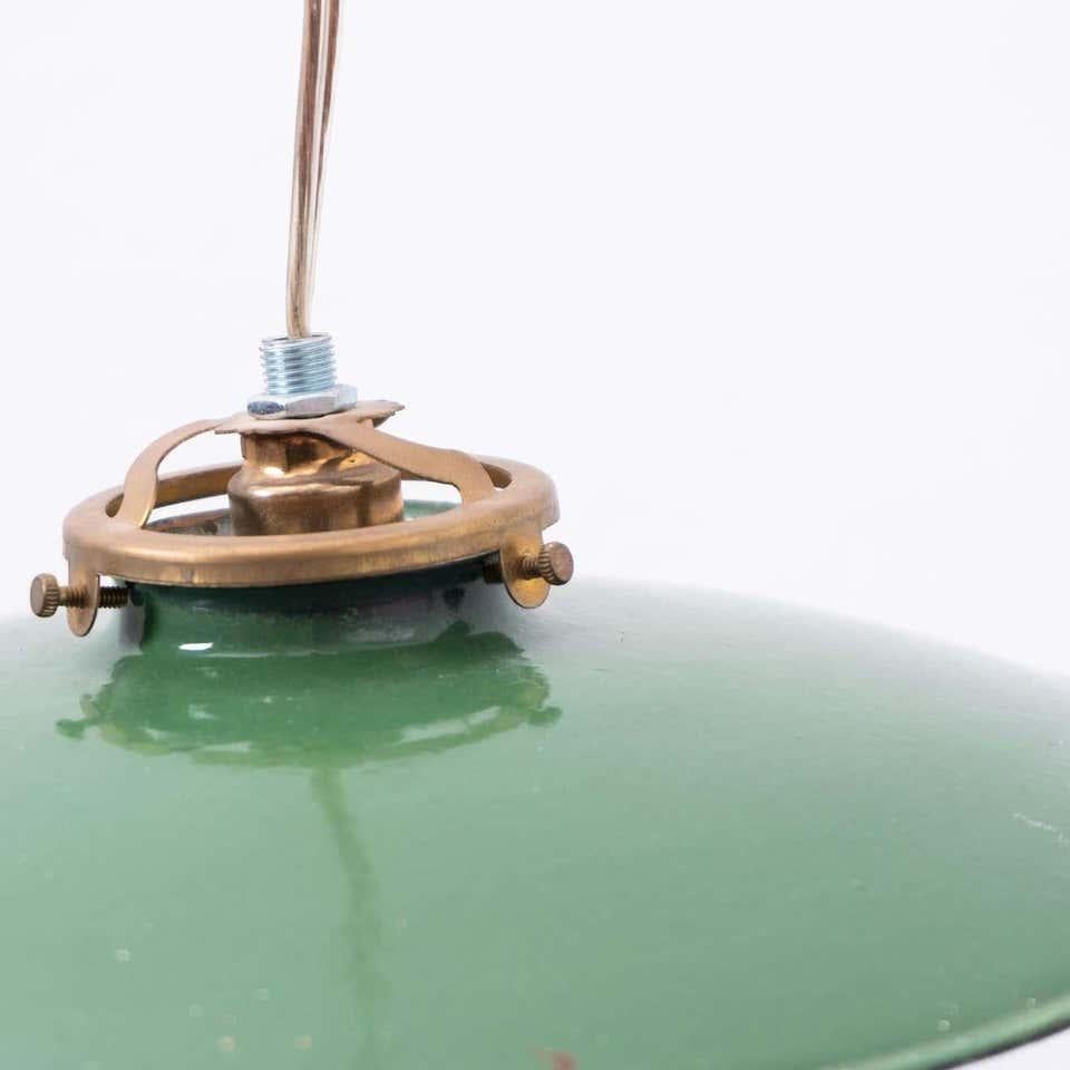Mid-Century Modern Early 20th Century Antique Green Lacquered Metal Ceiling Lamp For Sale
