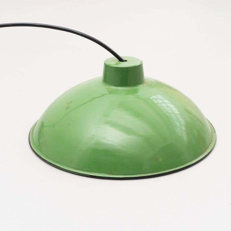 French Early 20th Century Antique Green Lacquered Metal Ceiling Lamp For Sale