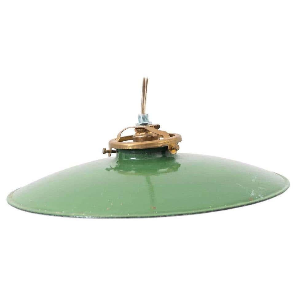 Early 20th Century Antique Green Lacquered Metal Ceiling Lamp For Sale 3
