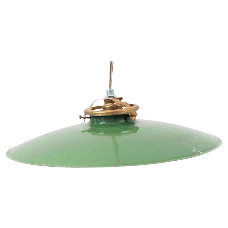 Early 20th Century Antique Green Lacquered Metal Ceiling Lamp – France