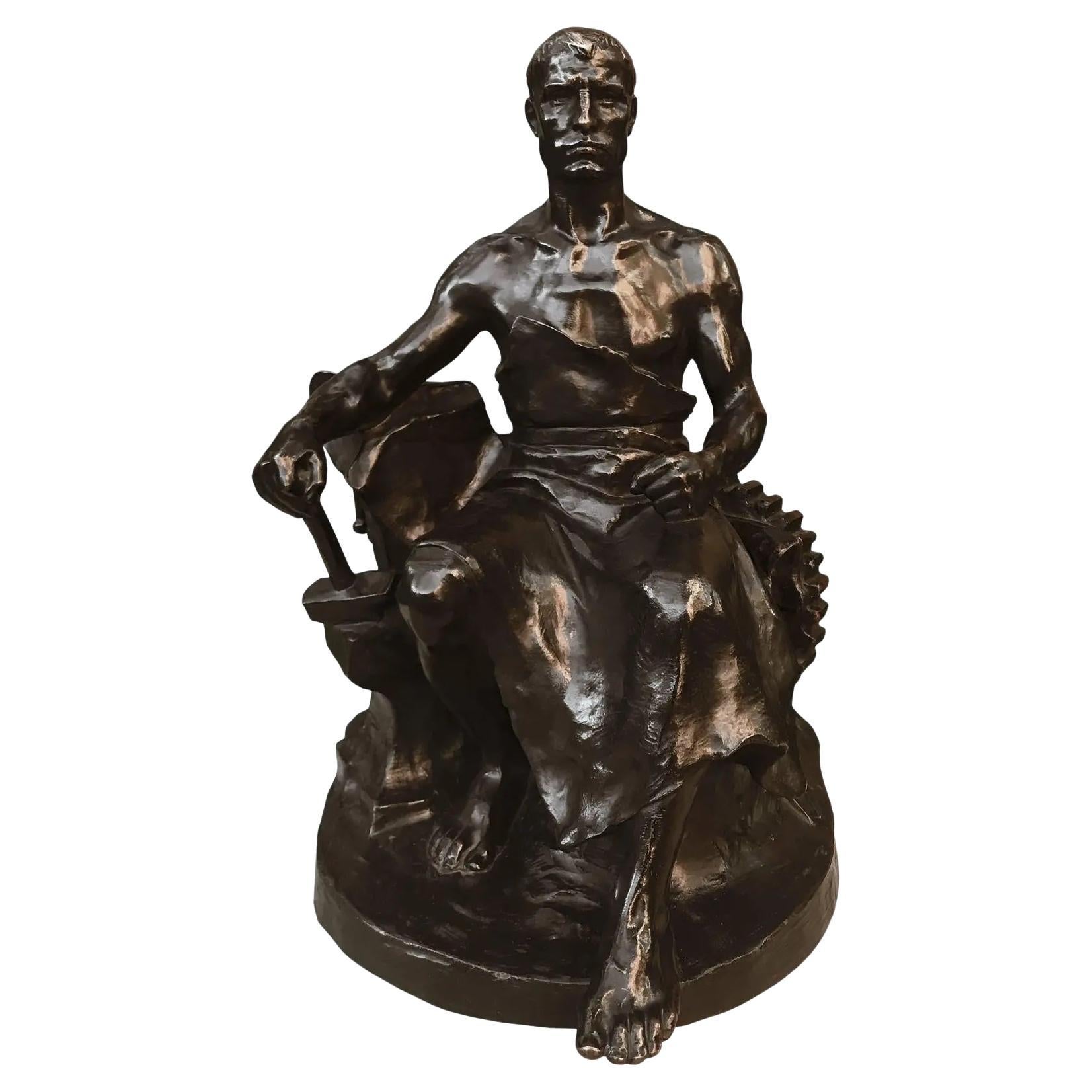 Early 20th Century Antique Hans Müller "The Blacksmith" Bronze Sculpture