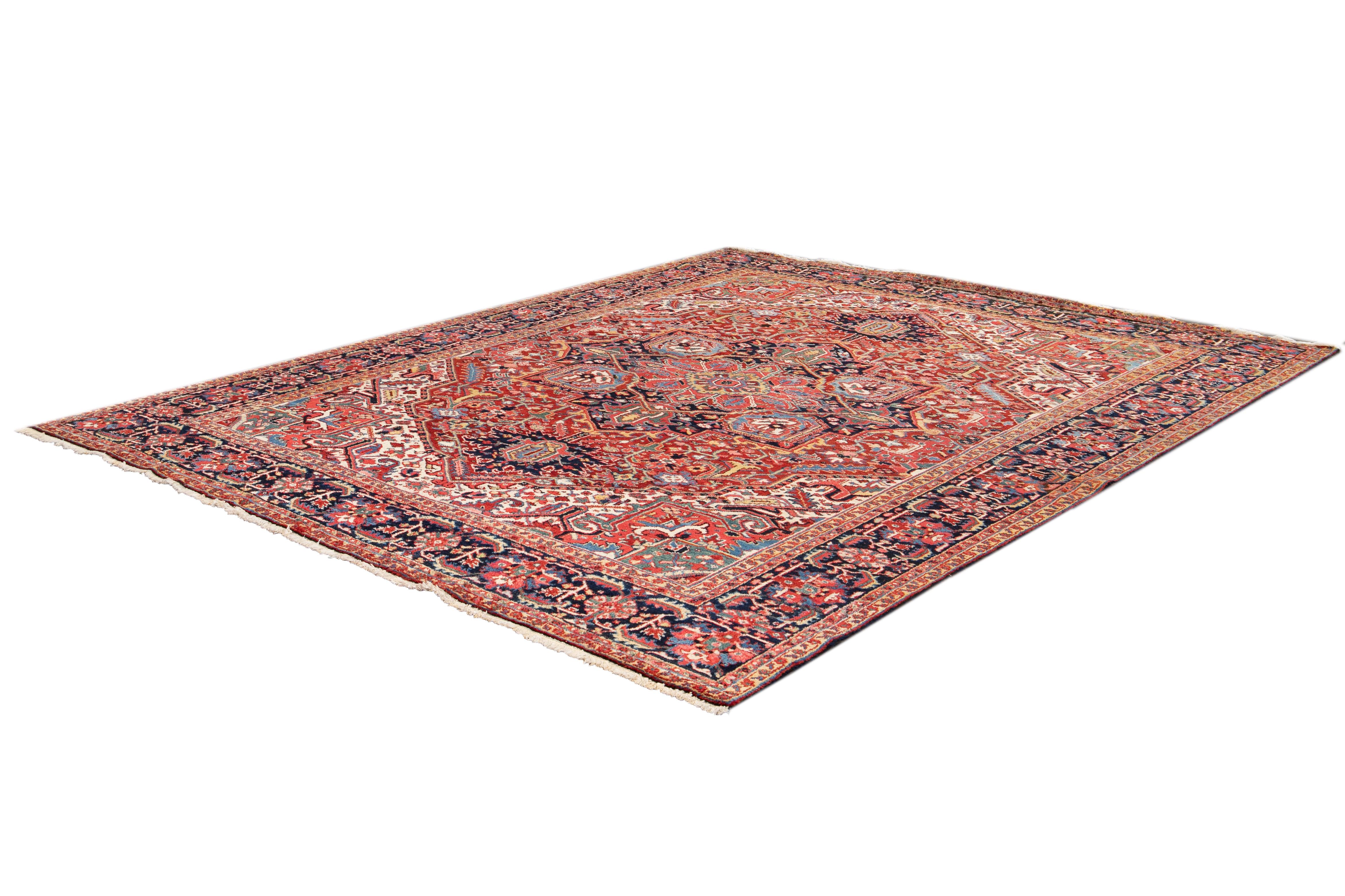 Hand-Knotted Early 20th Century Antique Heriz Rug Wool Rug For Sale