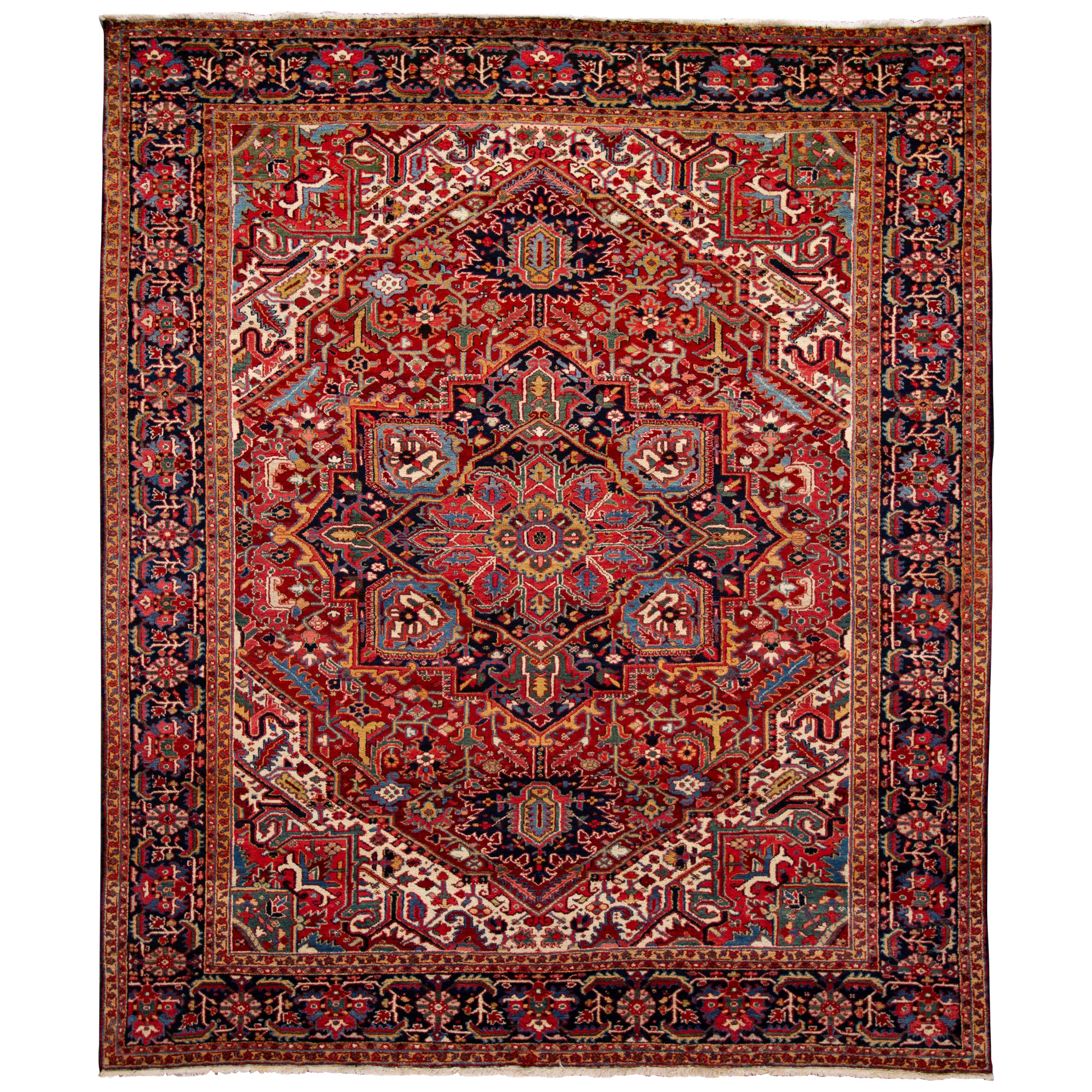 Early 20th Century Antique Heriz Rug Wool Rug For Sale