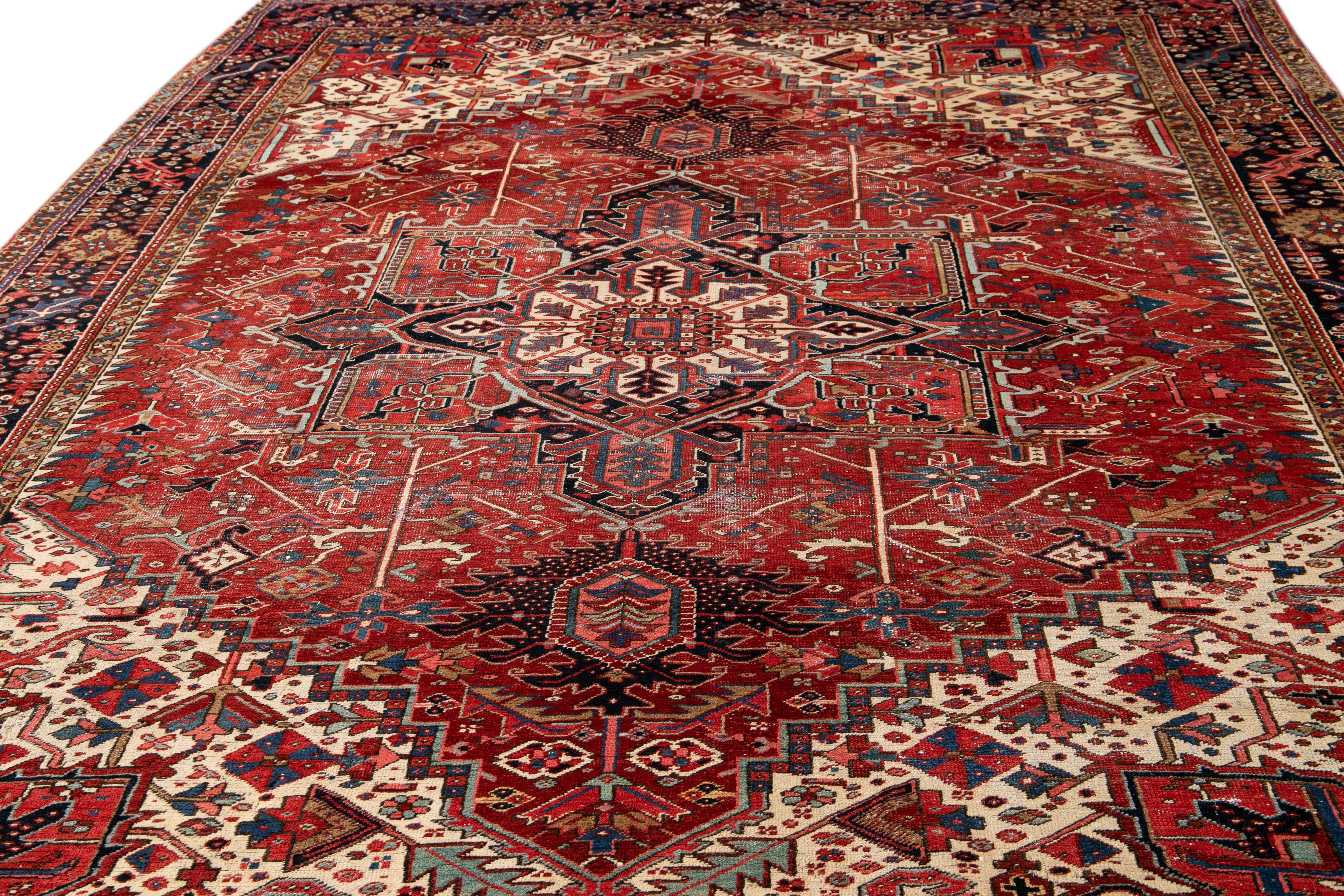 Early 20th Century Antique Heriz Wool Rug For Sale 5