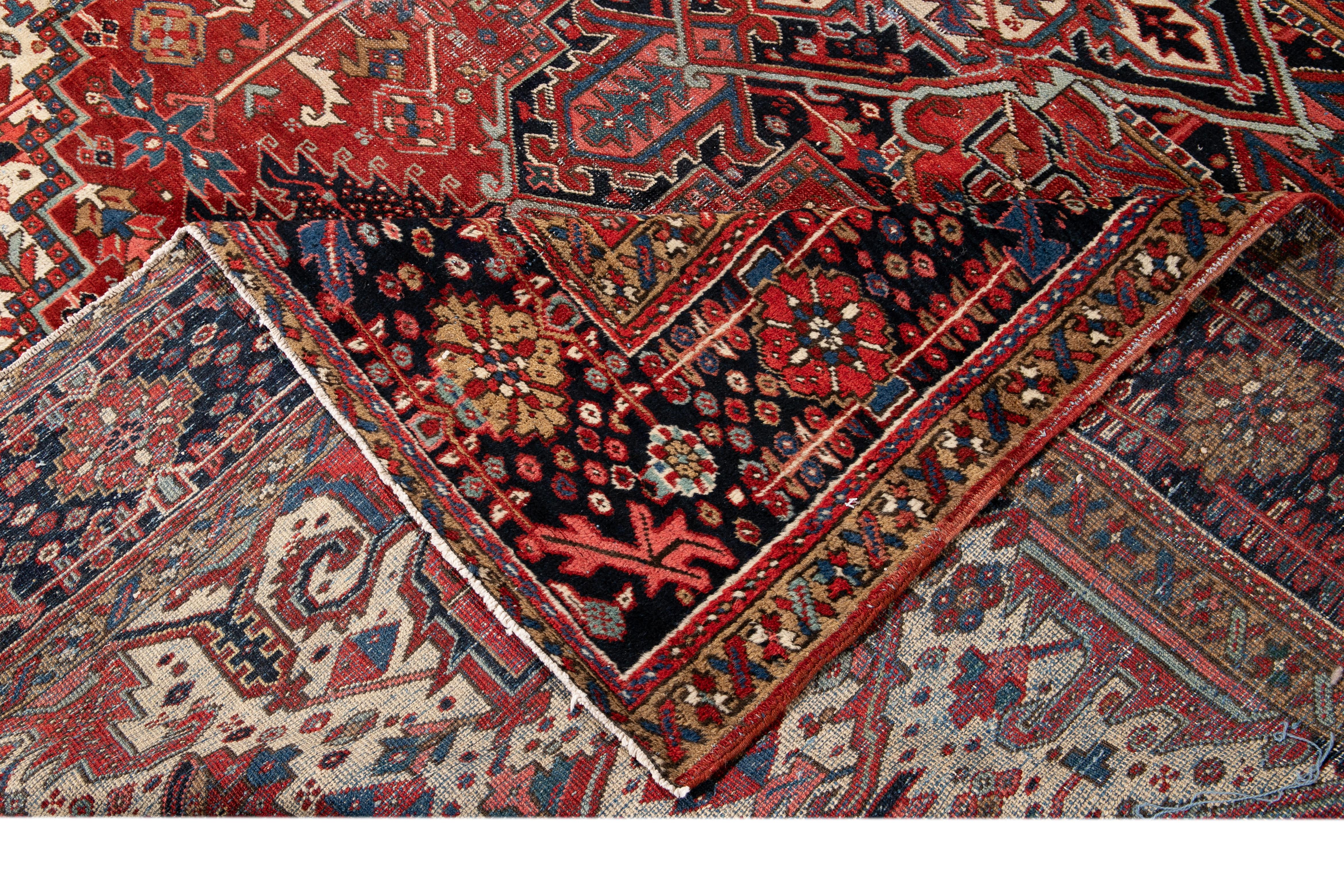 Early 20th Century Antique Heriz Wool Rug For Sale 12