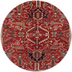 Antique Heriz Wool Rug, Hand-Knotted Floral Design, Circa 1920