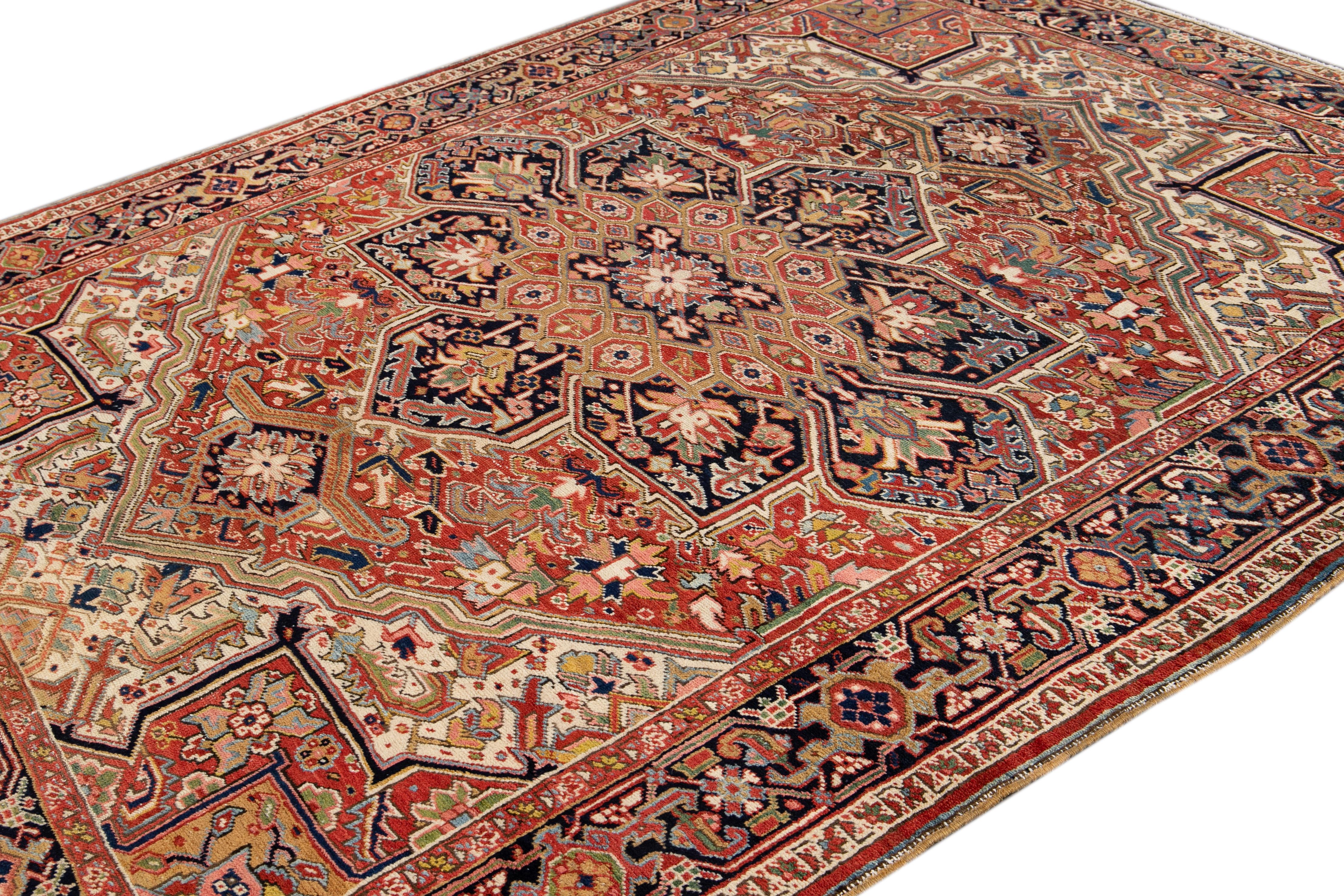 Hand-Knotted Early 20th Century Antique Heriz Wool Rug For Sale