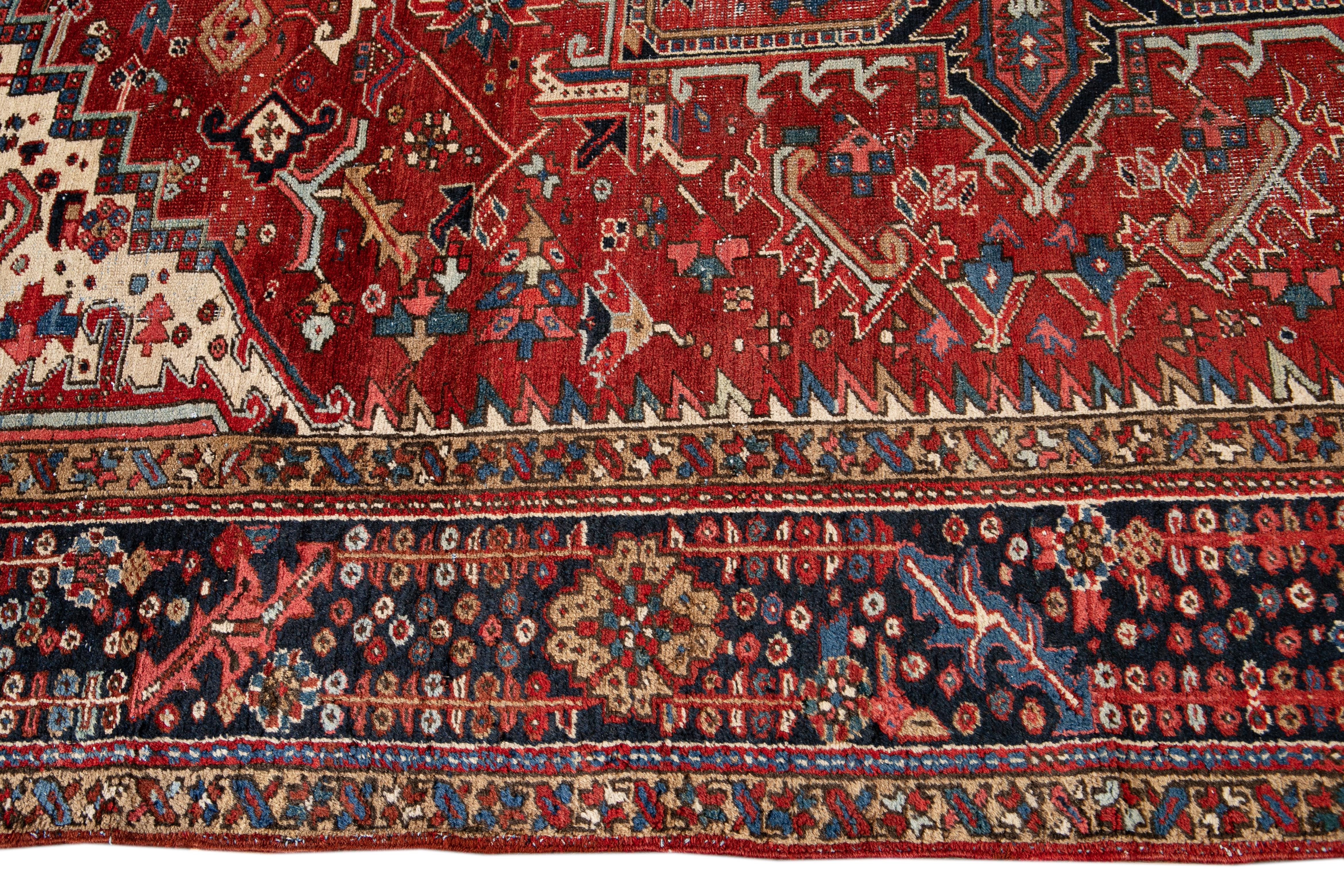 Hand-Knotted Early 20th Century Antique Heriz Wool Rug For Sale