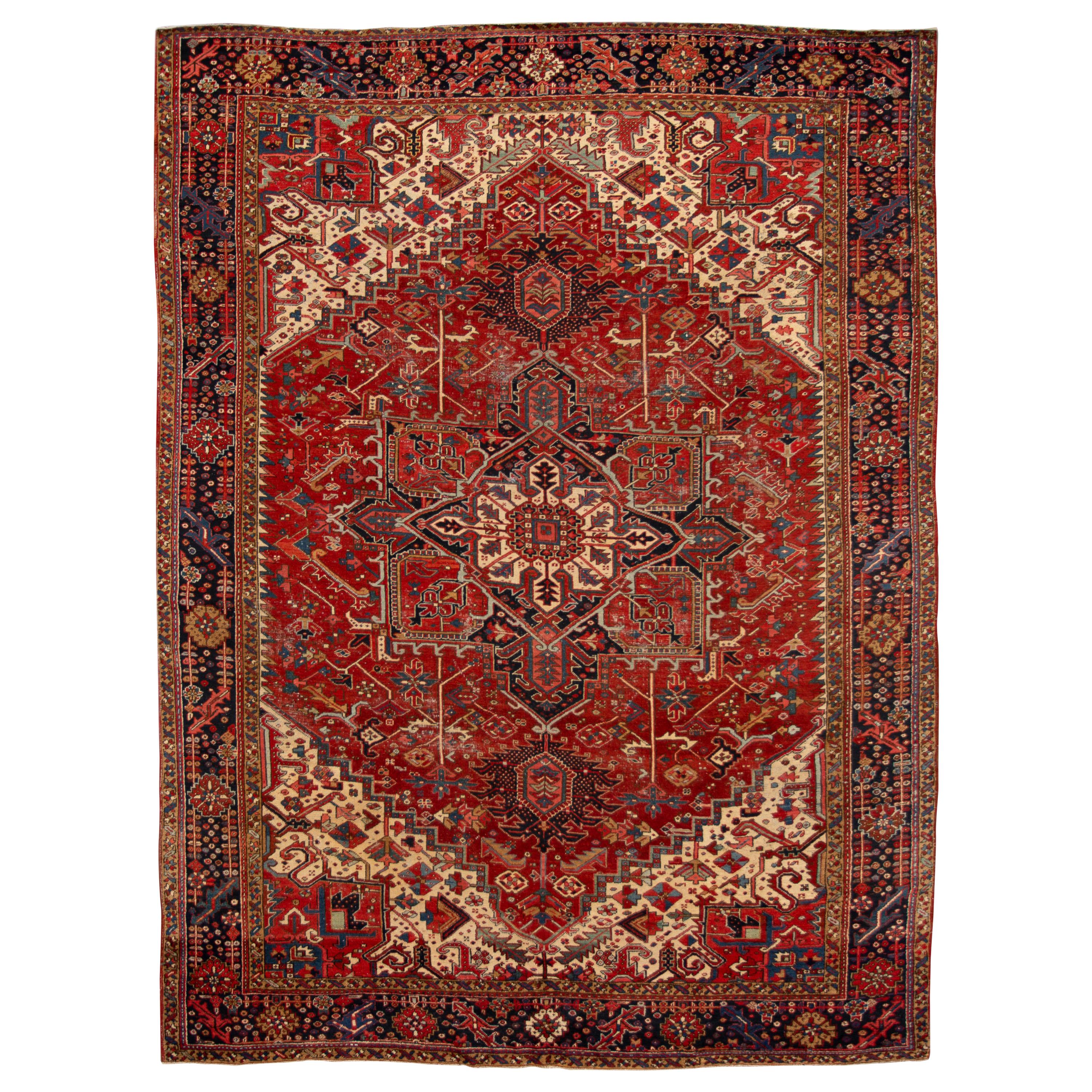 Early 20th Century Antique Heriz Wool Rug For Sale