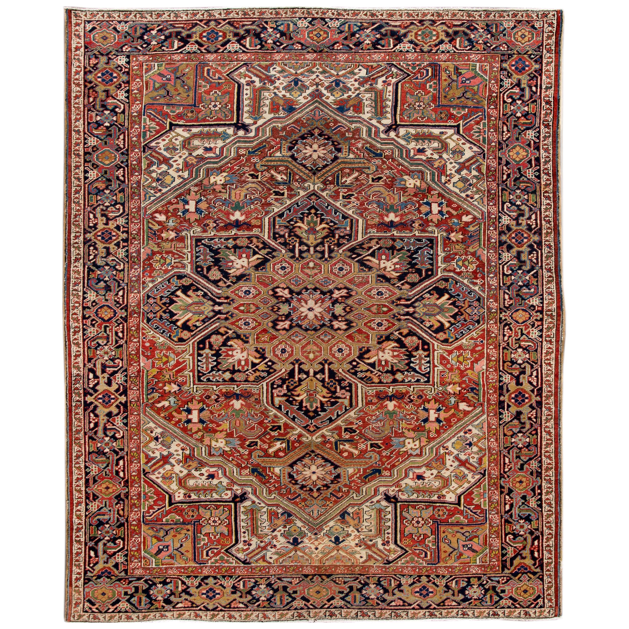 Early 20th Century Antique Heriz Wool Rug For Sale