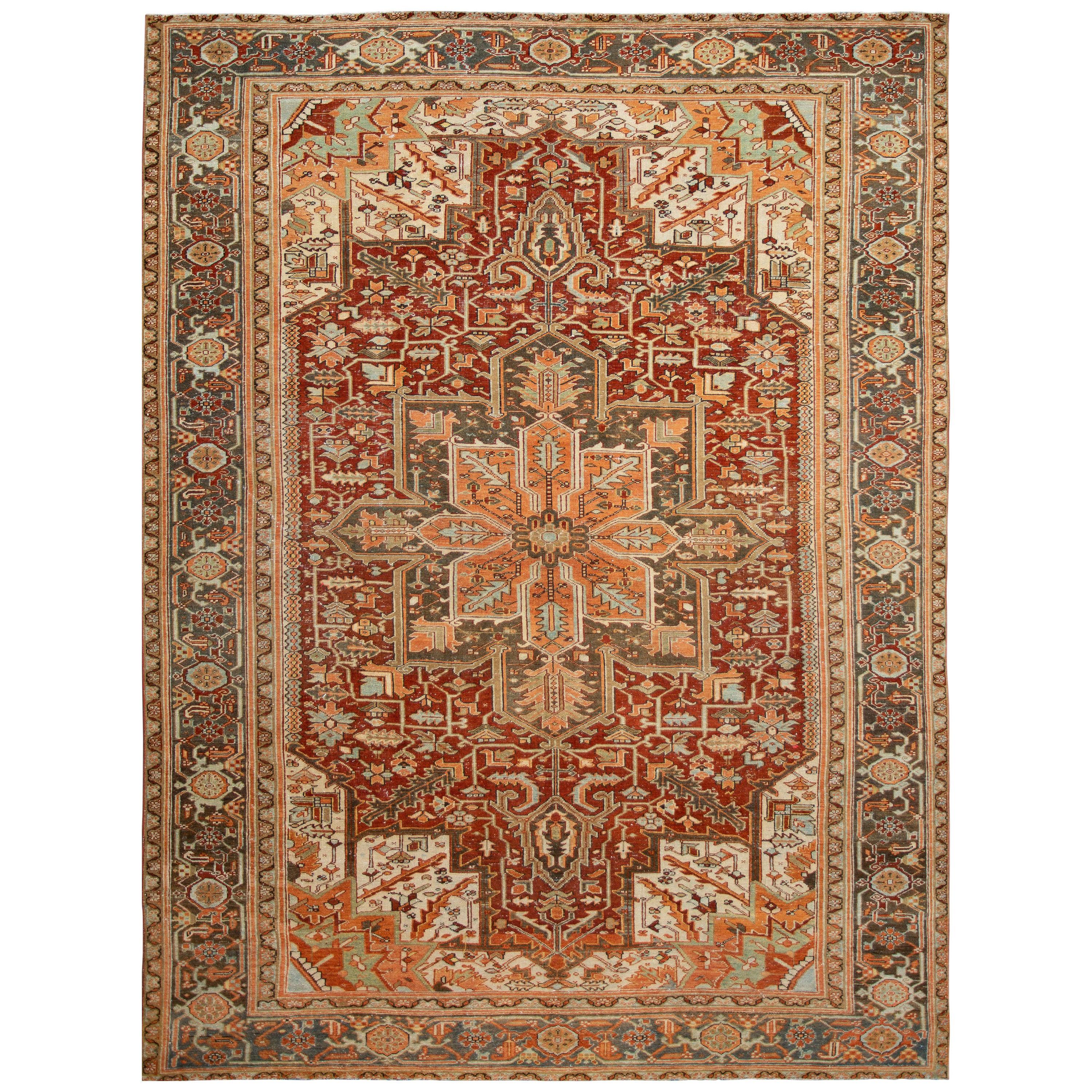 Early 20th Century Antique Heriz Wool Rug For Sale