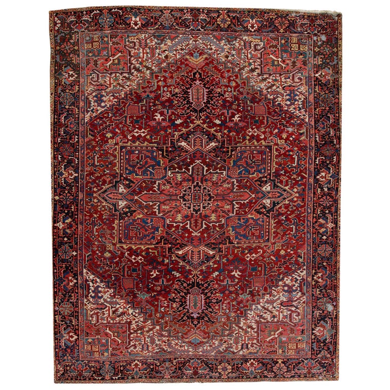 20th Century Antique Heriz Handmade Red Medallion Wool Rug For Sale at ...