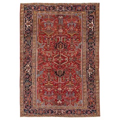 Antique tapis de laine rouge floral fait main Heriz