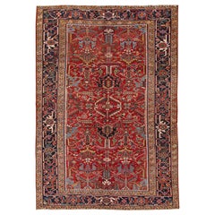 Antique tapis de laine rouge floral fait main Heriz