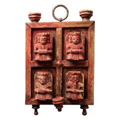 Early 20th century Antique Indian temple door panel with candle holders