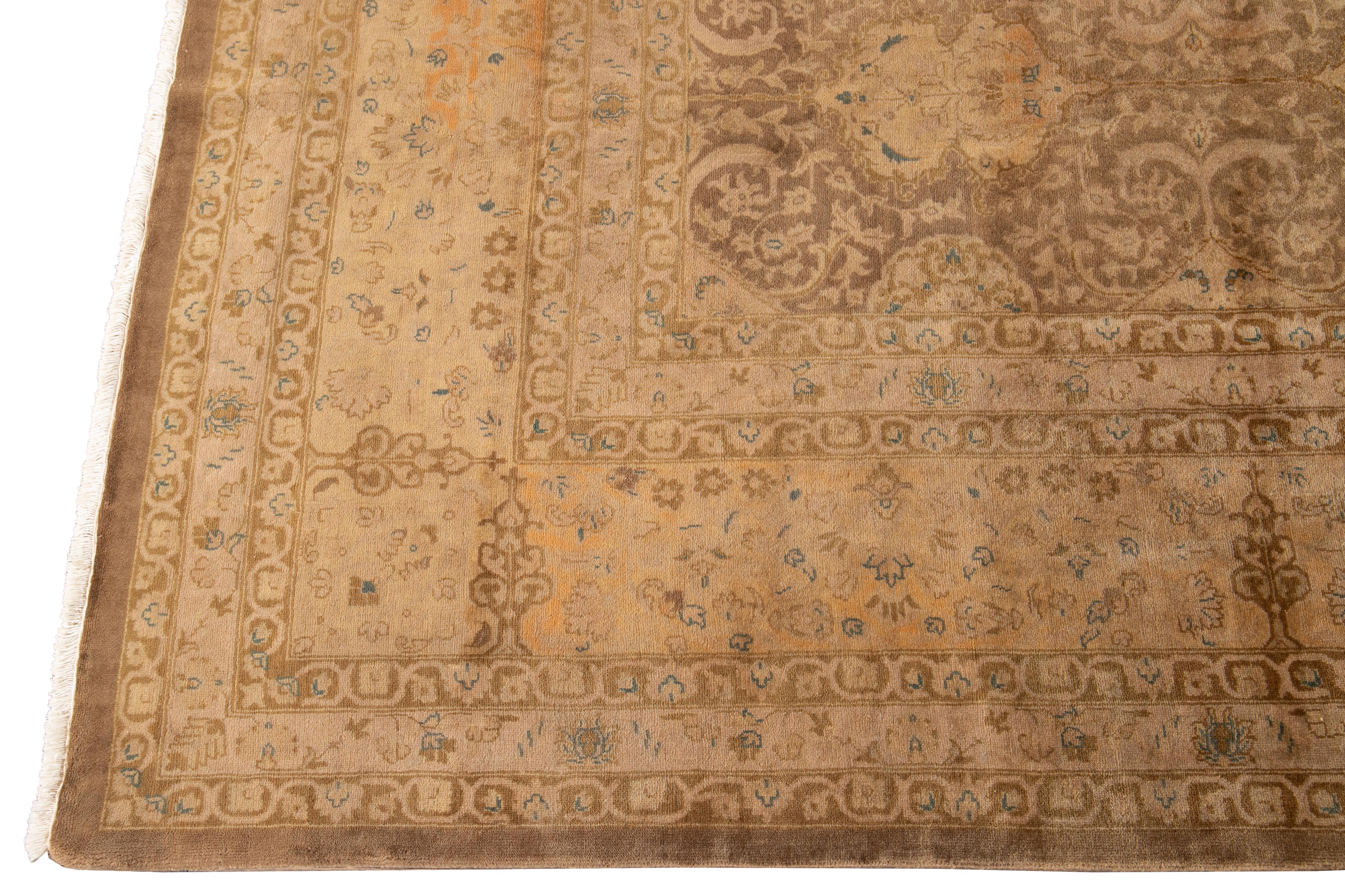 Hand-Knotted Early 20th Century Antique Indian Wool Rug For Sale