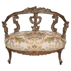 Early 20th Century Antique Italian Carved Figural Chair Settee