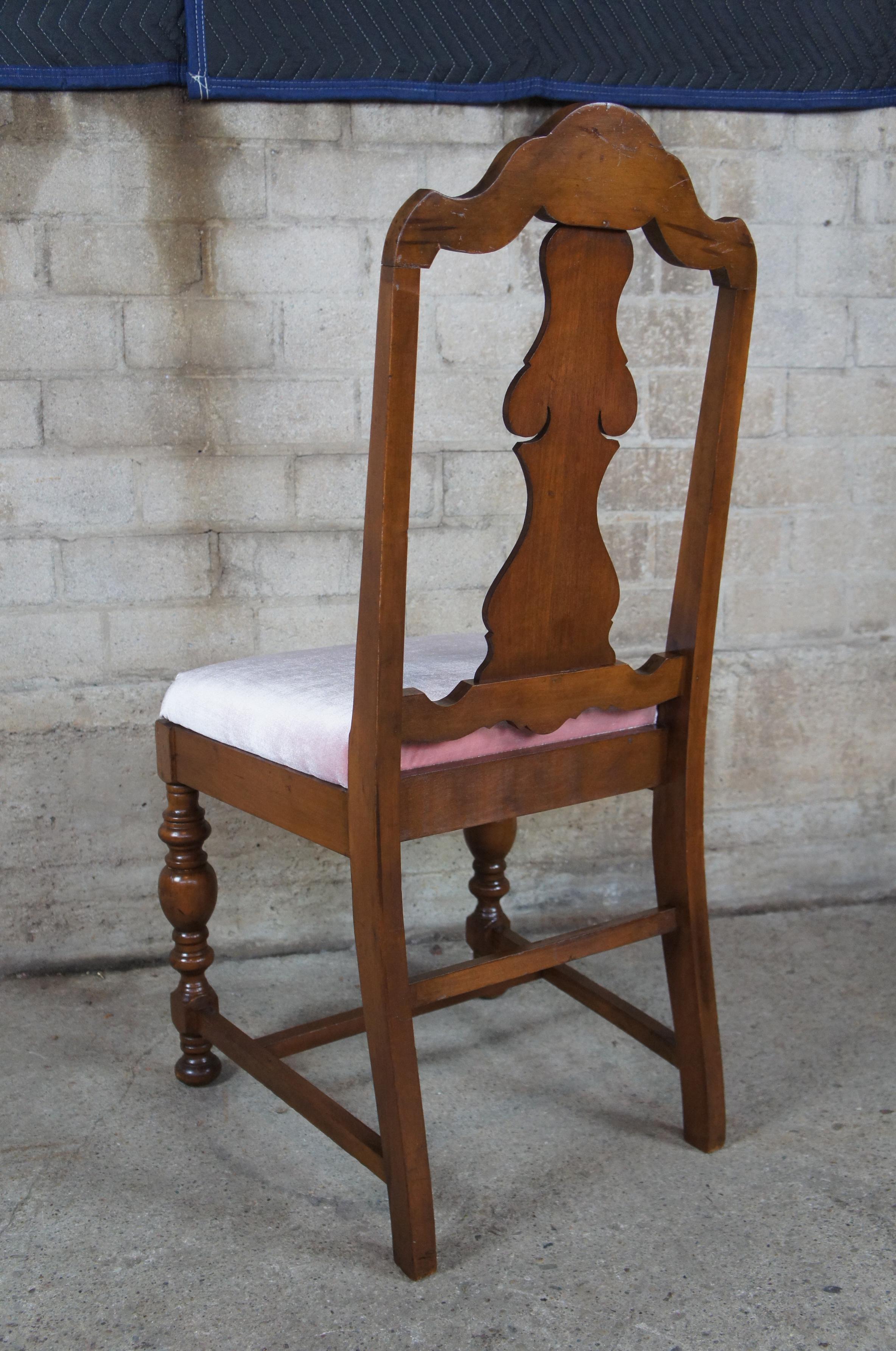 Early 20th Century Antique Jacobean Revival Burled Walnut Dining Side Chairs 5