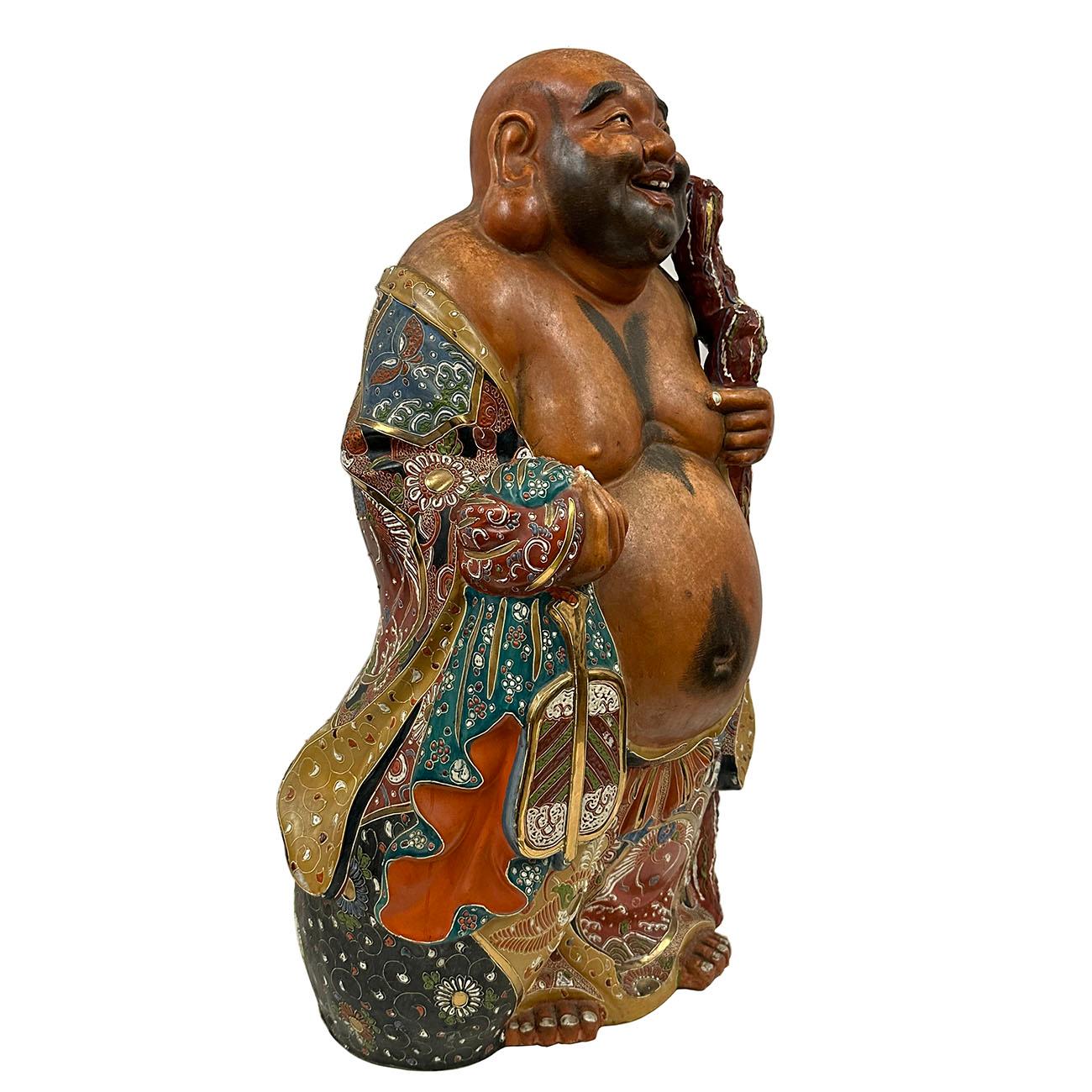 Antiker japanischer riesiger Kutani Hotei-Lachender Buddha aus dem frühen 20. Jahrhundert (Japanisch) im Angebot