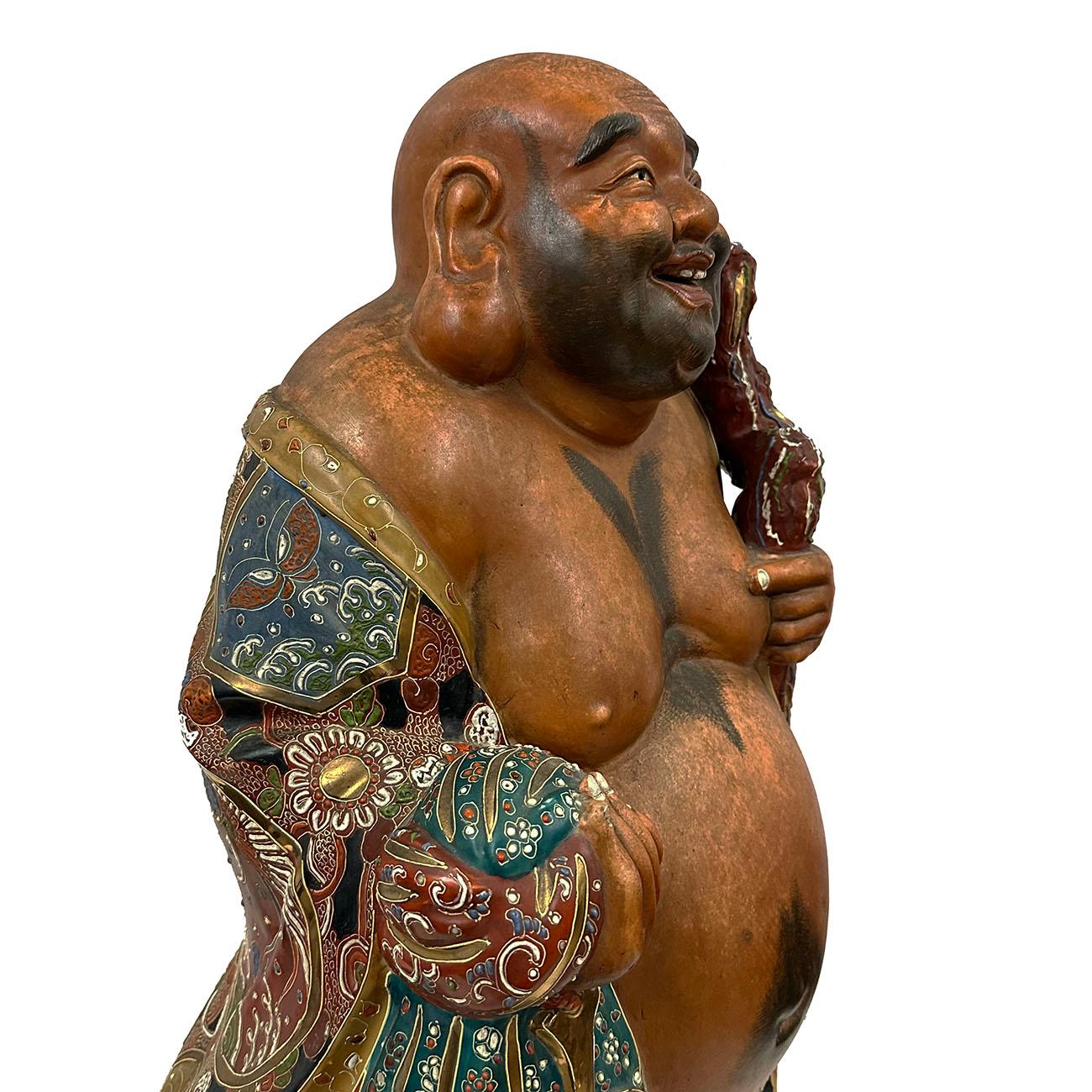 Antiker japanischer riesiger Kutani Hotei-Lachender Buddha aus dem frühen 20. Jahrhundert (Handgefertigt) im Angebot