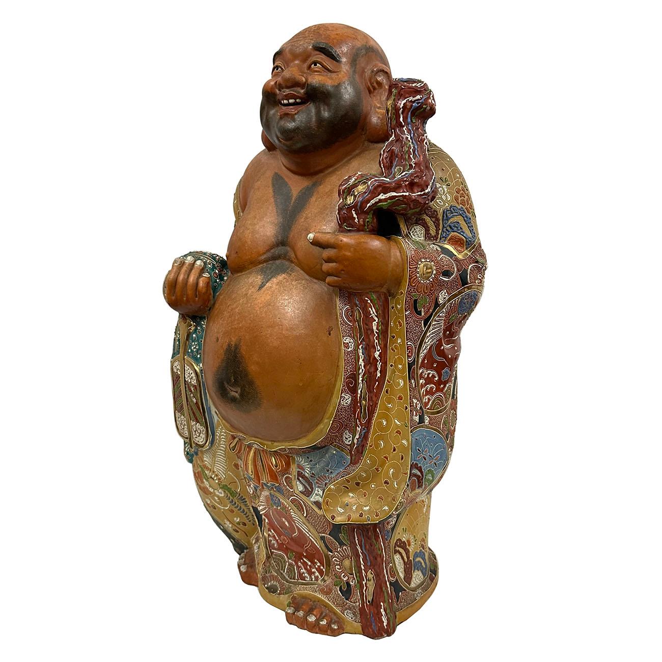 Antiker japanischer riesiger Kutani Hotei-Lachender Buddha aus dem frühen 20. Jahrhundert (Porzellan) im Angebot