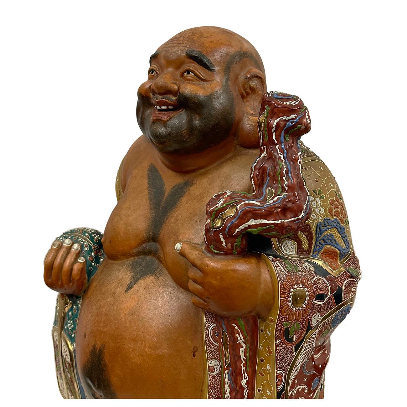 Antiker japanischer riesiger Kutani Hotei-Lachender Buddha aus dem frühen 20. Jahrhundert im Angebot 1