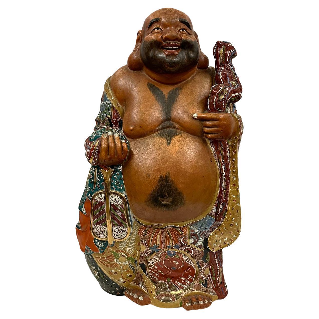 Antiker japanischer riesiger Kutani Hotei-Lachender Buddha aus dem frühen 20. Jahrhundert im Angebot