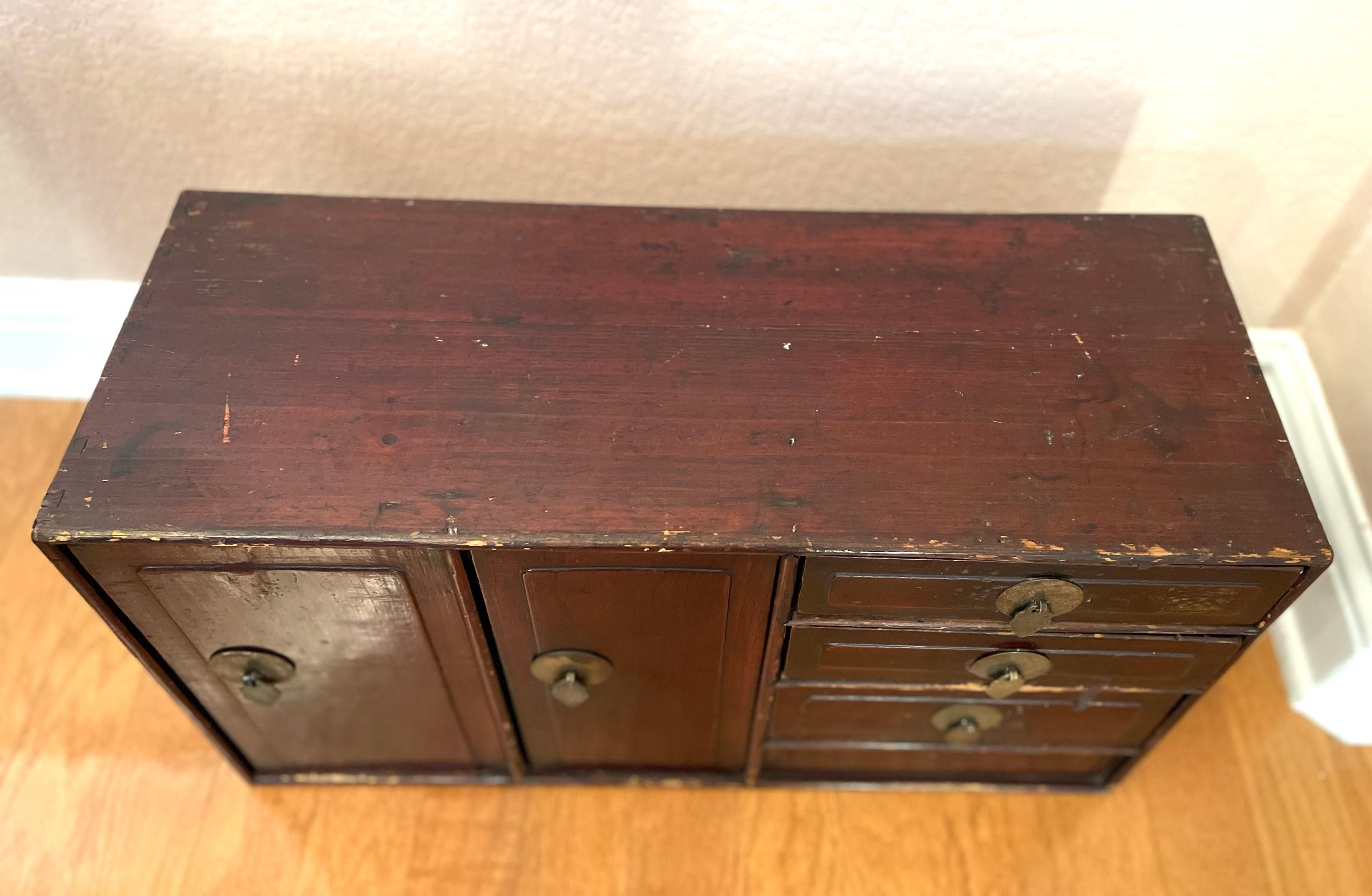 Fruitwood Early 20th-Century Antique Japanese Table-Top Tansu For Sale