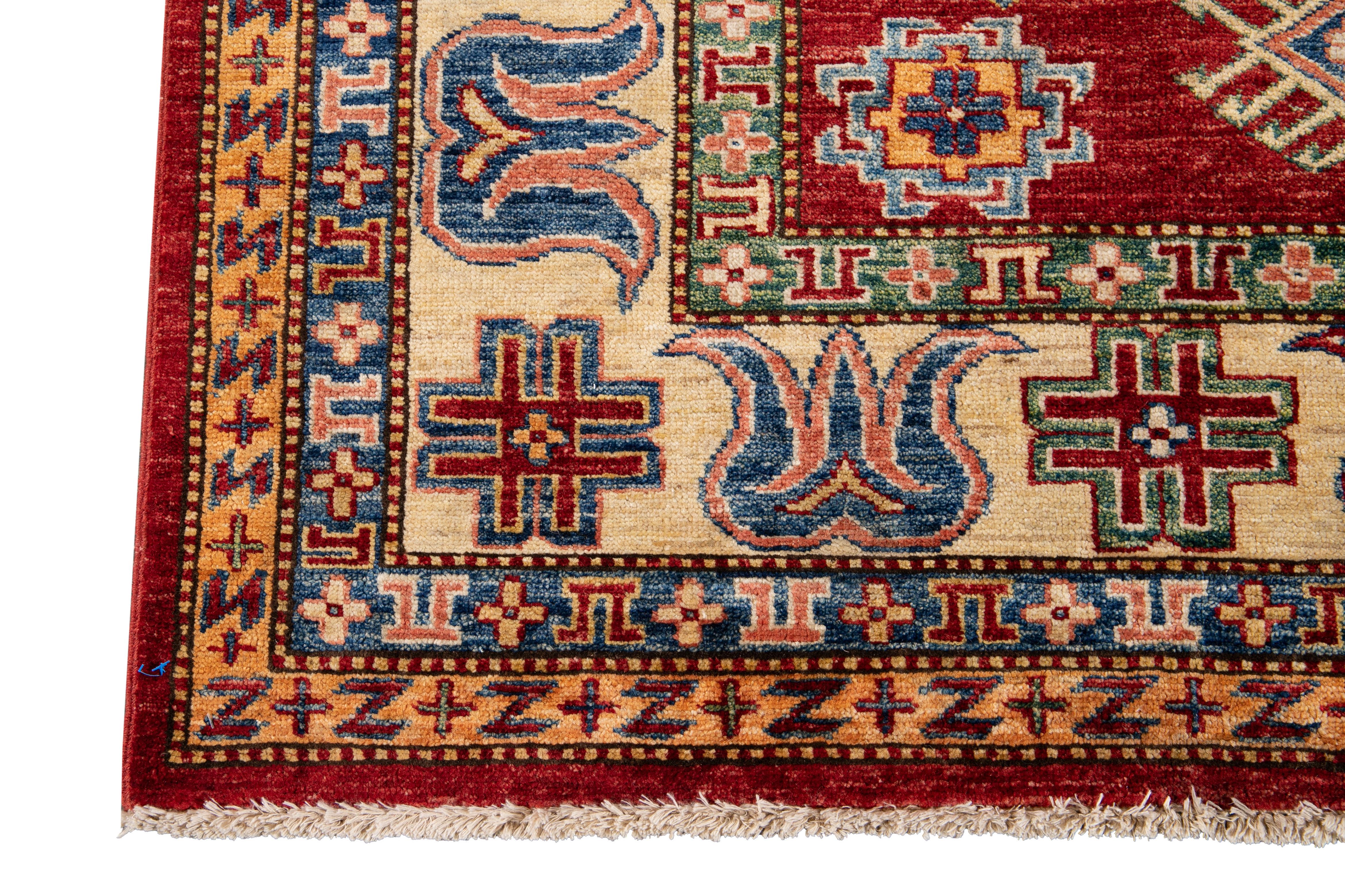Early 20th Century Antique Kazak Wool Rug For Sale 3