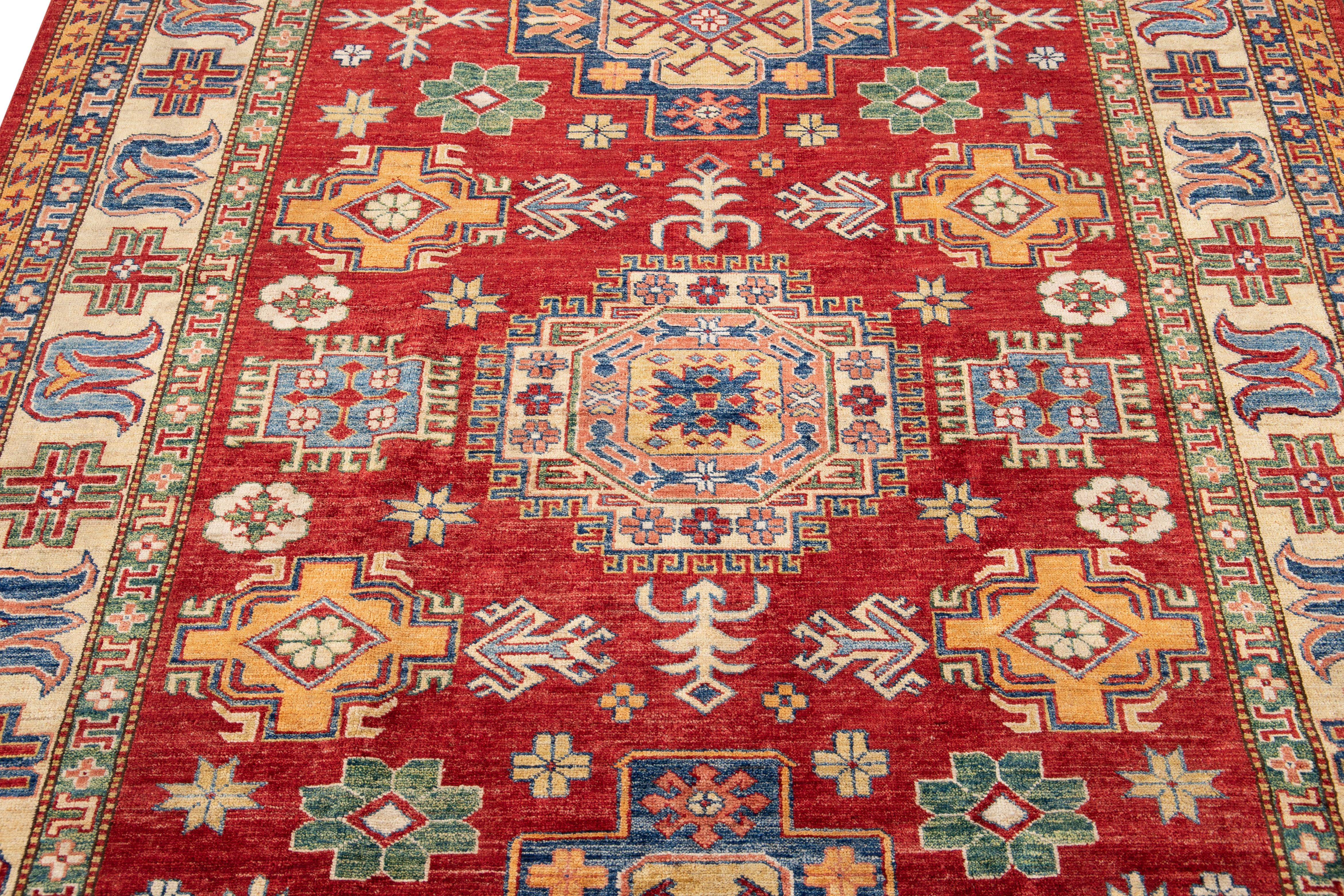 Early 20th Century Antique Kazak Wool Rug For Sale 4