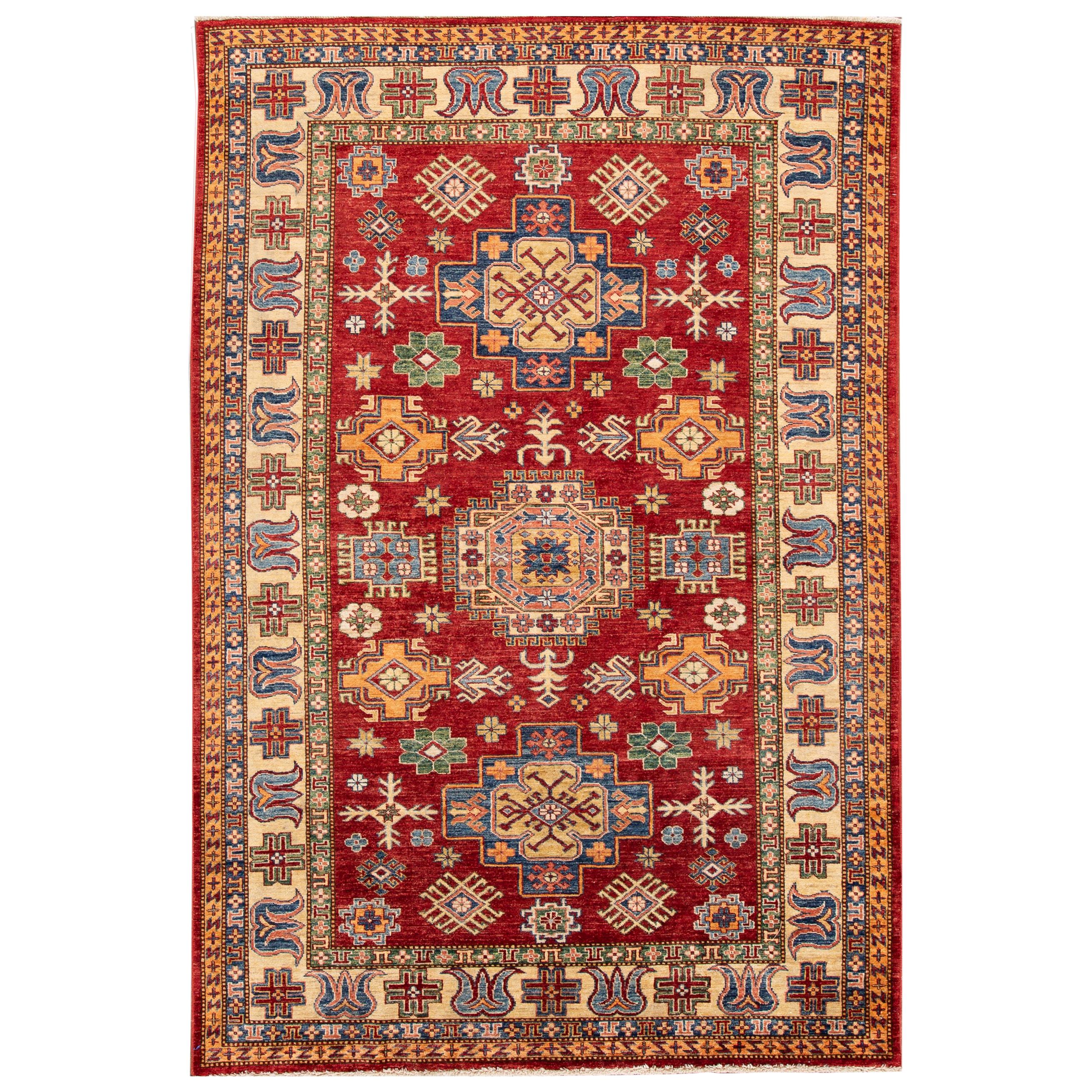 Early 20th Century Antique Kazak Wool Rug For Sale