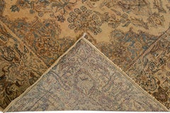 Antique Kerman Handmade Medallion Tan Wool Rug